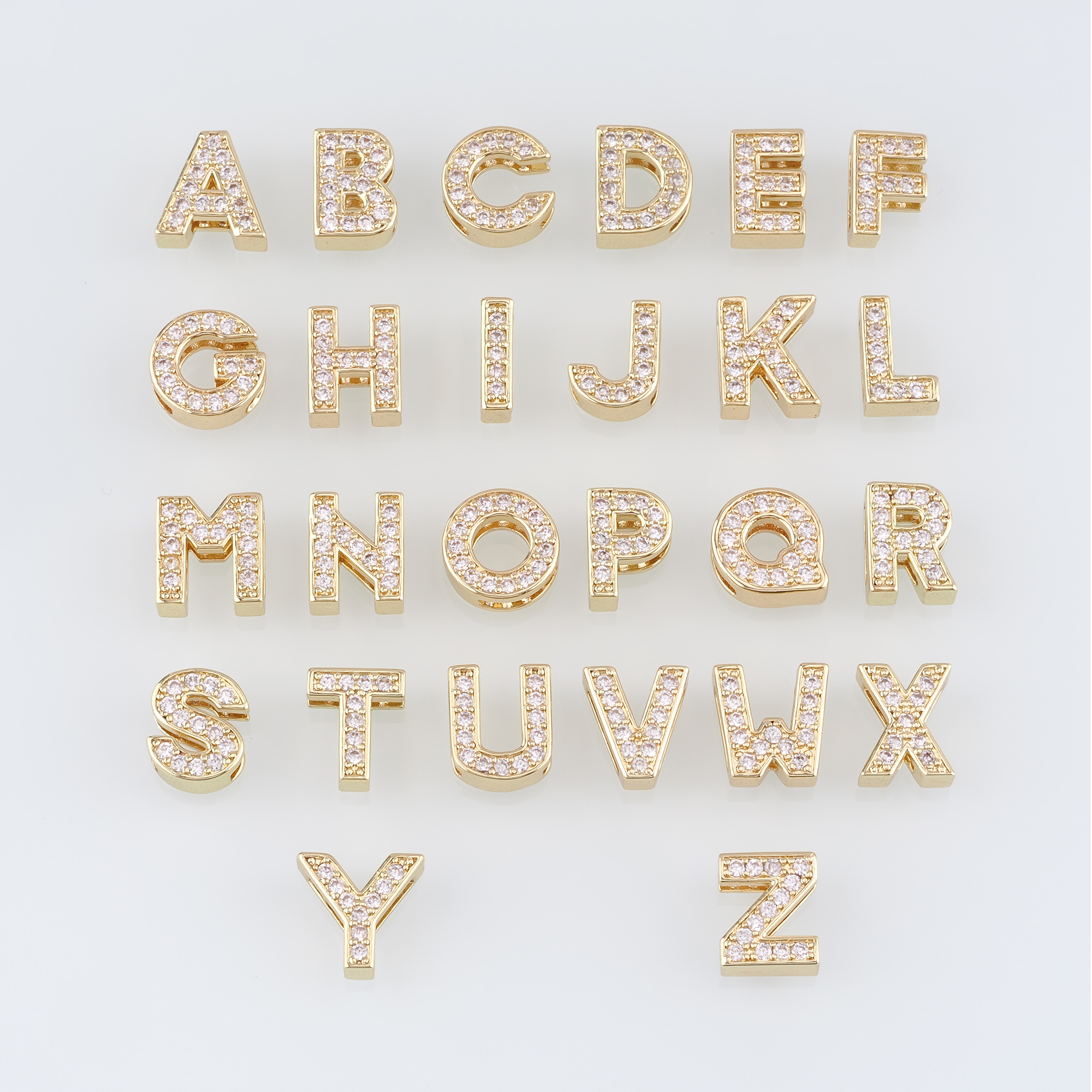 18K Gold Filled Initial Spacer Beads,CZ Micro Pave Letter Spacer Beads,DIY Jewelry Making Supply