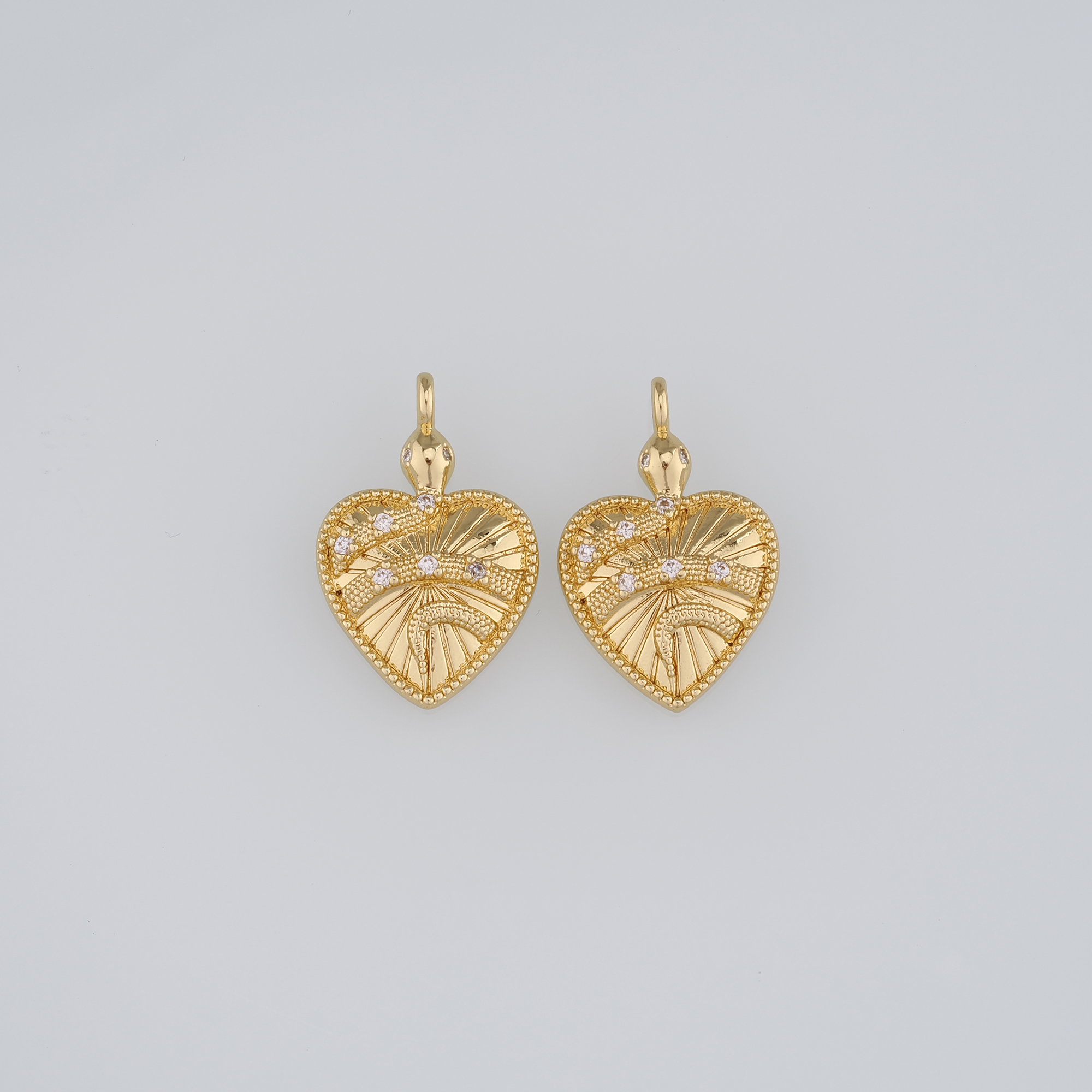 18K Gold Filled Snake Pendant,CZ Micro Pave Heart Snake Charm Earrings Necklace for DIY Jewelry Making Supply