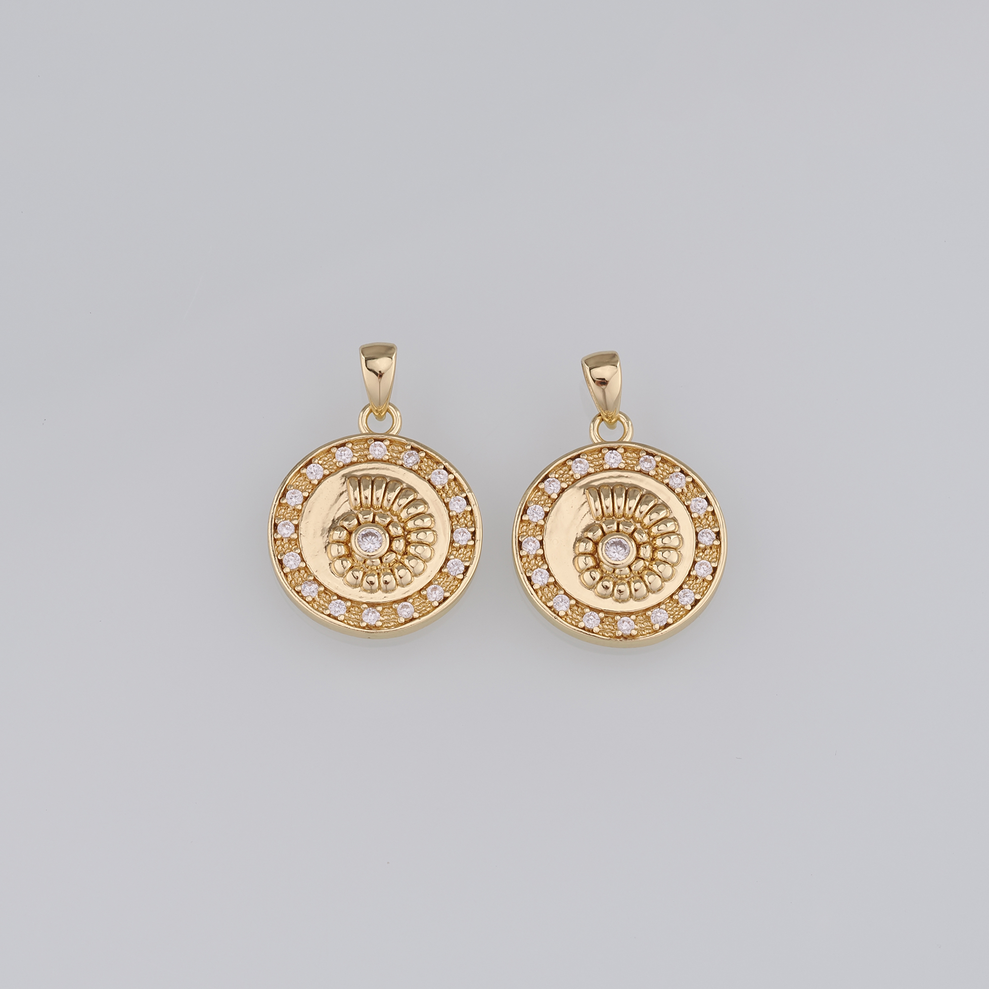 18K Gold Filled Conch Shell Pendant,CZ  Micro Pave Ocean Shell Charm Earrings Necklace for DIY Jewelry Making Supply