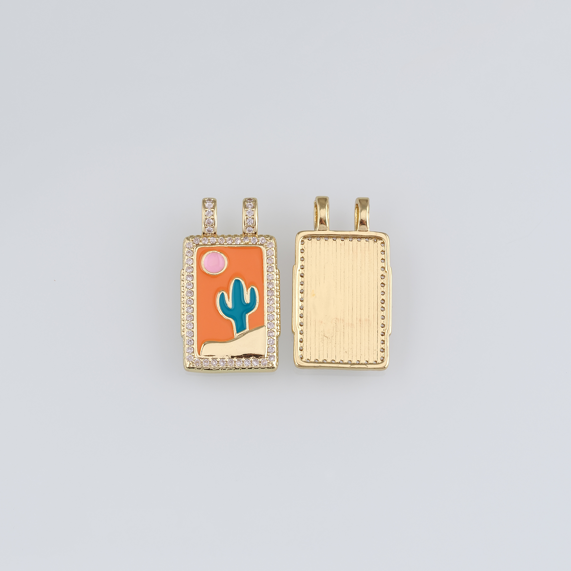18K Gold Filled Cactus Pendant,Enamel Cactus Charm Earrings Necklace for DIY Jewelry Making Supply