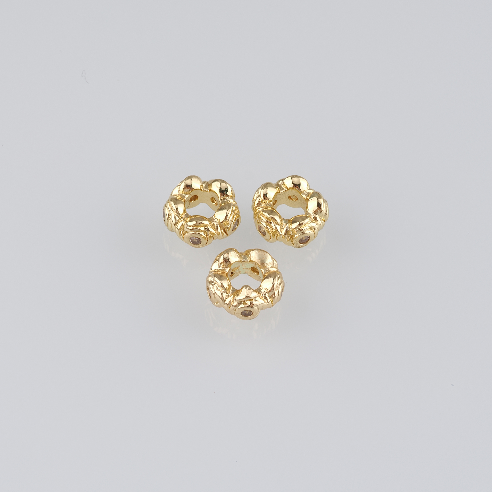 10Pcs 18K Gold Filled Flower Beads,CZ Micro Pave Flower Flat Spacer Beads,DIY Jewelry Making Supply