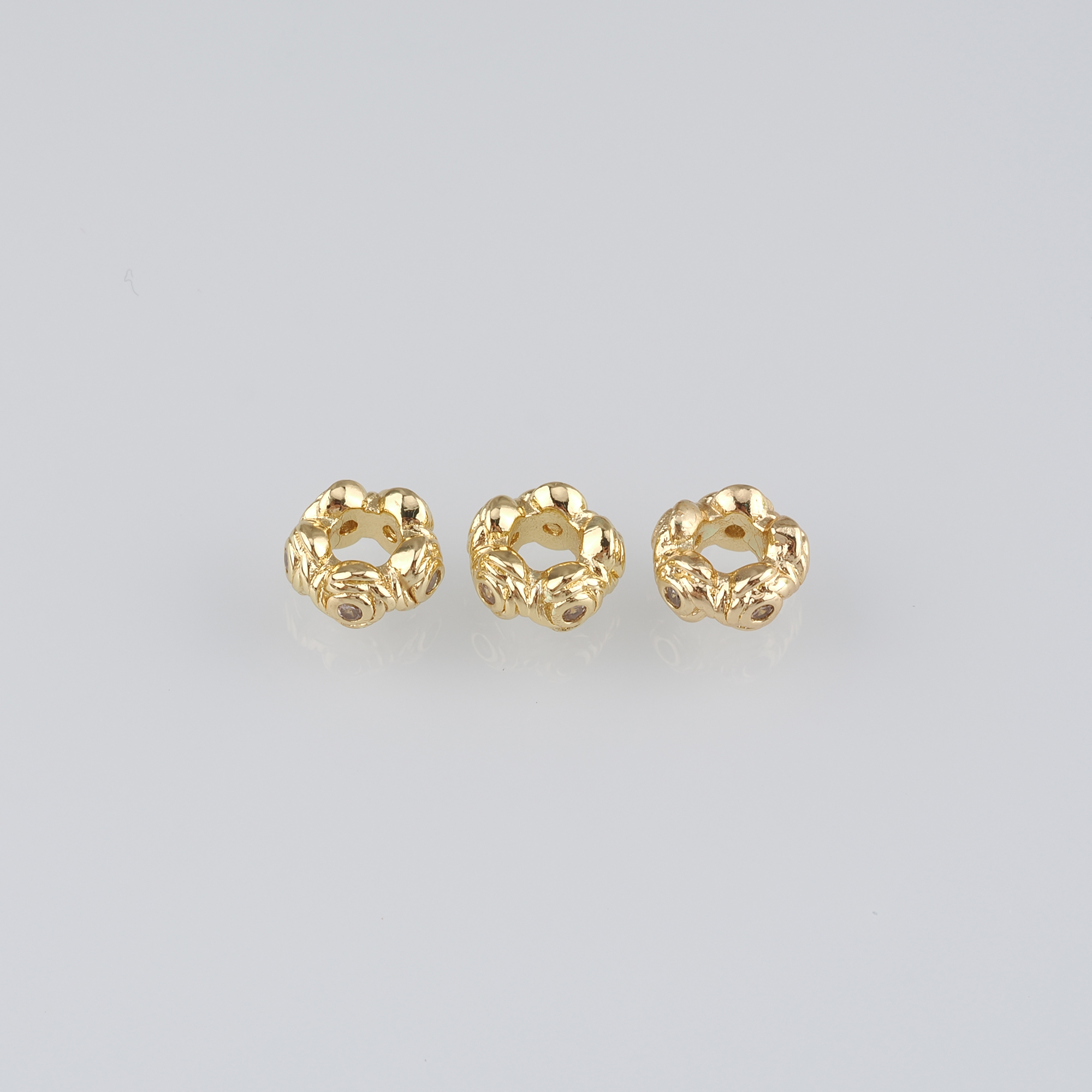 10Pcs 18K Gold Filled Flower Beads,CZ Micro Pave Flower Flat Spacer Beads,DIY Jewelry Making Supply