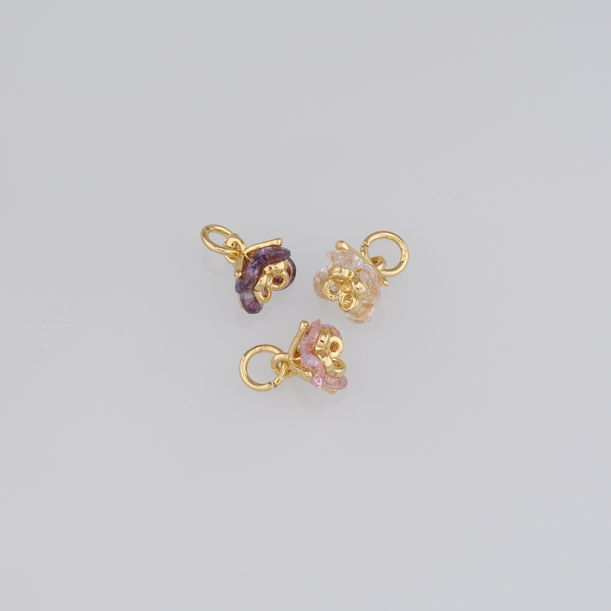5pcs 18K Gold Filled Flower Pendant,CZ Micro Pave Flower Charm Earrings Necklace for DIY Jewelry Making Supply