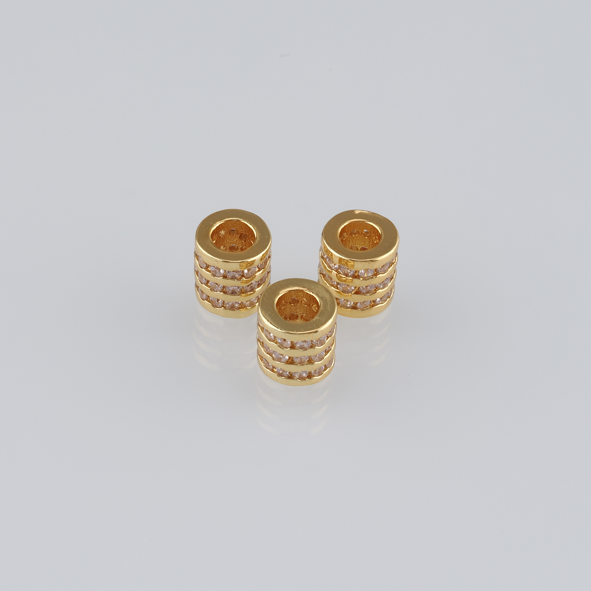 5pcs 18K Gold Filled Cylinder Spacer Beads,CZ Micro Pave Barrel Beads for Bracelet Jewelry Necklace Making Supply