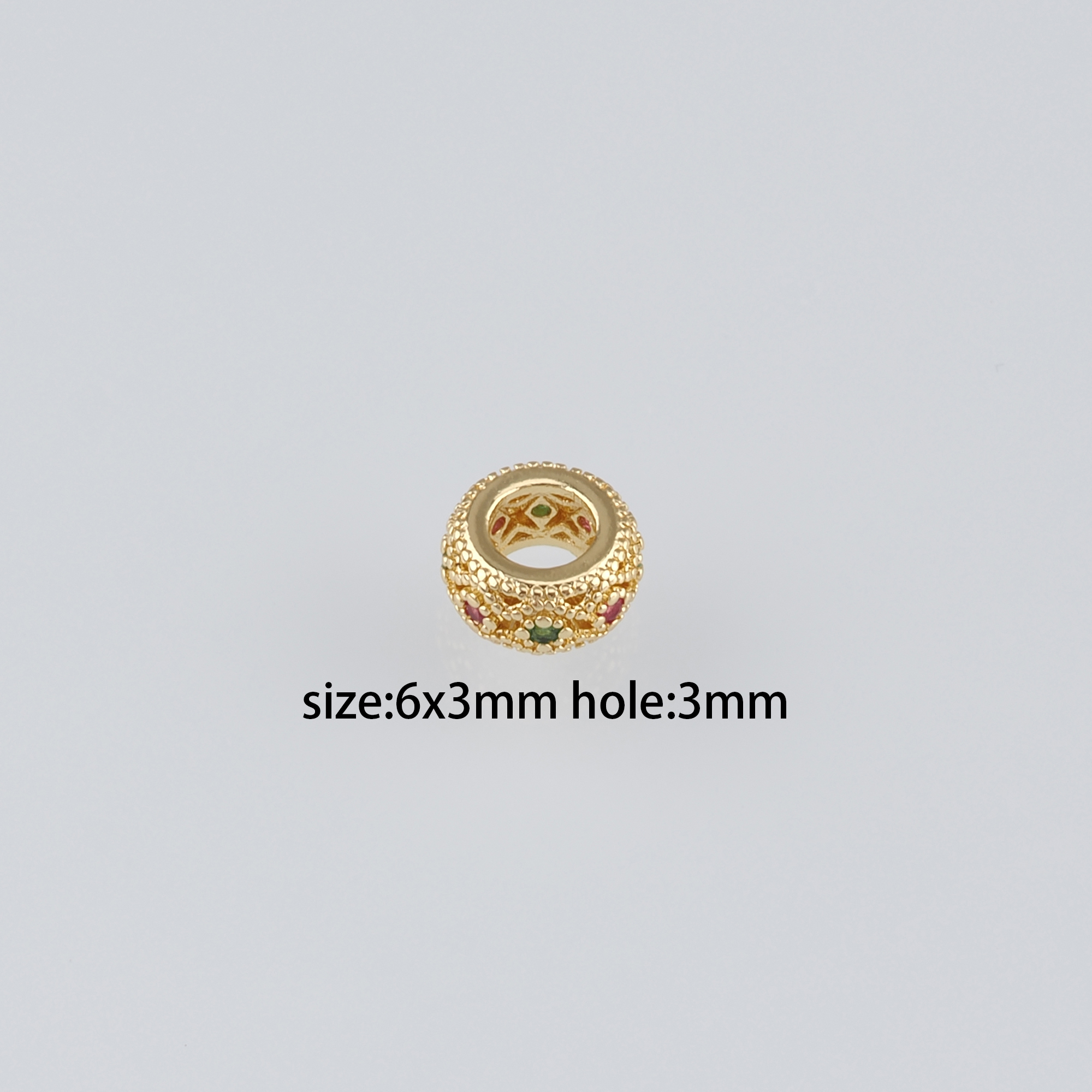 10Pcs 18K Gold Filled Round Flat Spacer Beads,CZ Micro Pave Round Spacer Beads,DIY Jewelry Making Supply