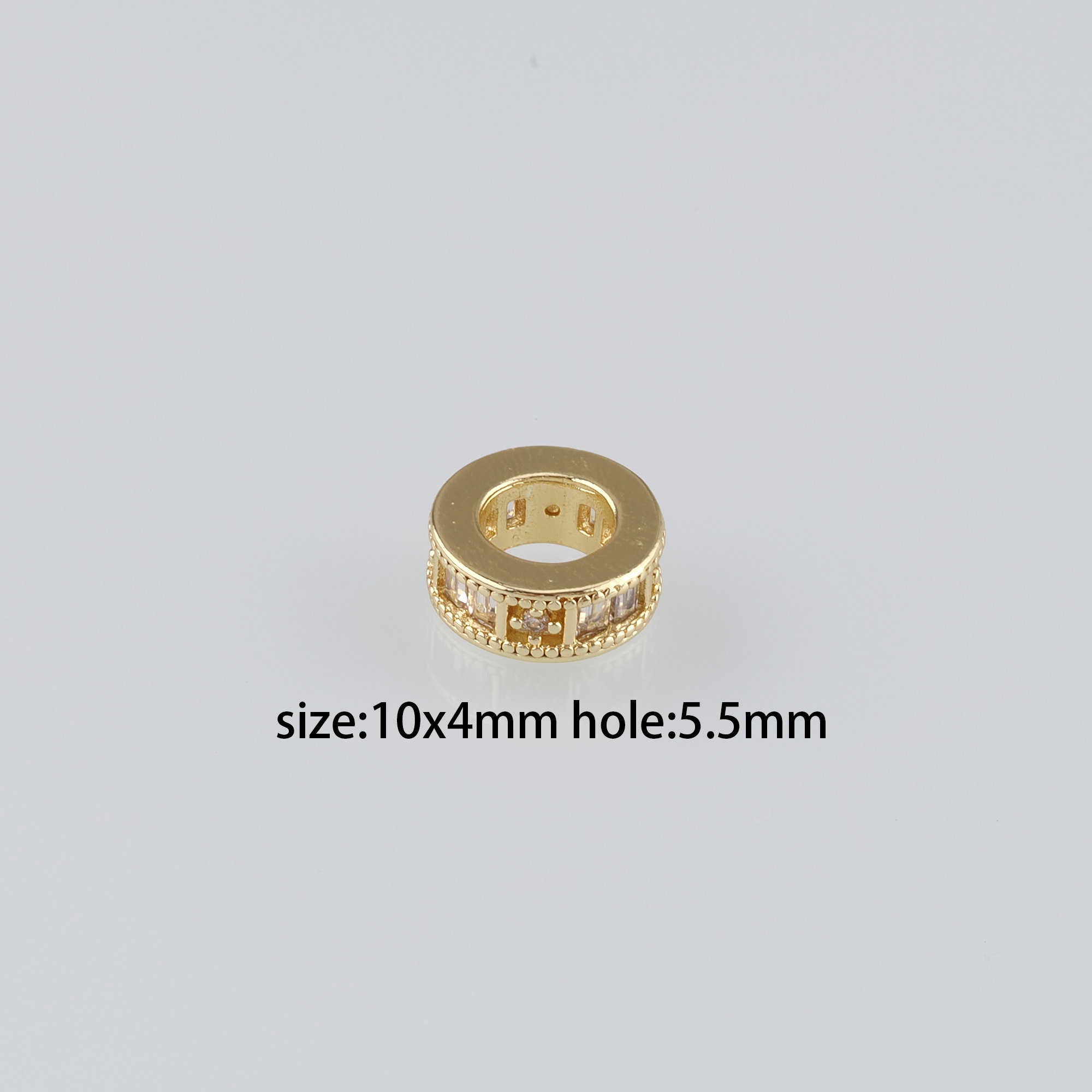 10Pcs 18K Gold Filled Round Flat Spacer Beads,CZ Micro Pave Round Spacer Beads,DIY Jewelry Making Supply