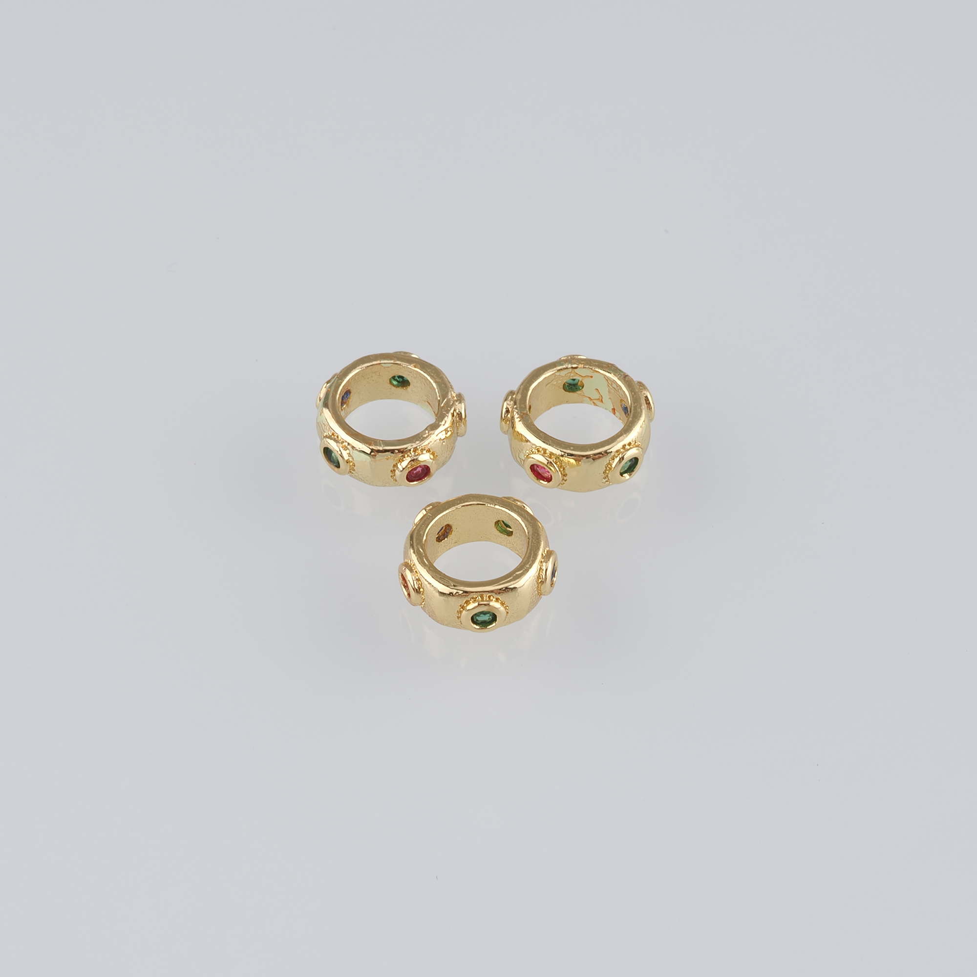 10Pcs 18K Gold Filled Round Flat Spacer Beads,CZ Micro Pave Round Spacer Beads,DIY Jewelry Making Supply