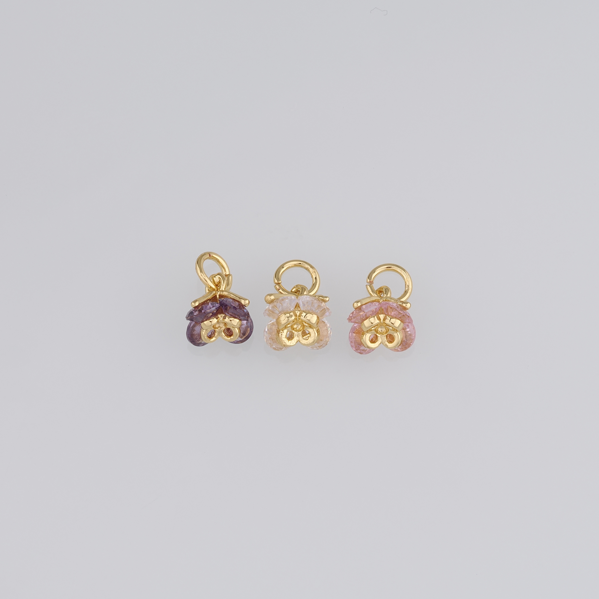 5pcs 18K Gold Filled Flower Pendant,CZ Micro Pave Flower Charm Earrings Necklace for DIY Jewelry Making Supply