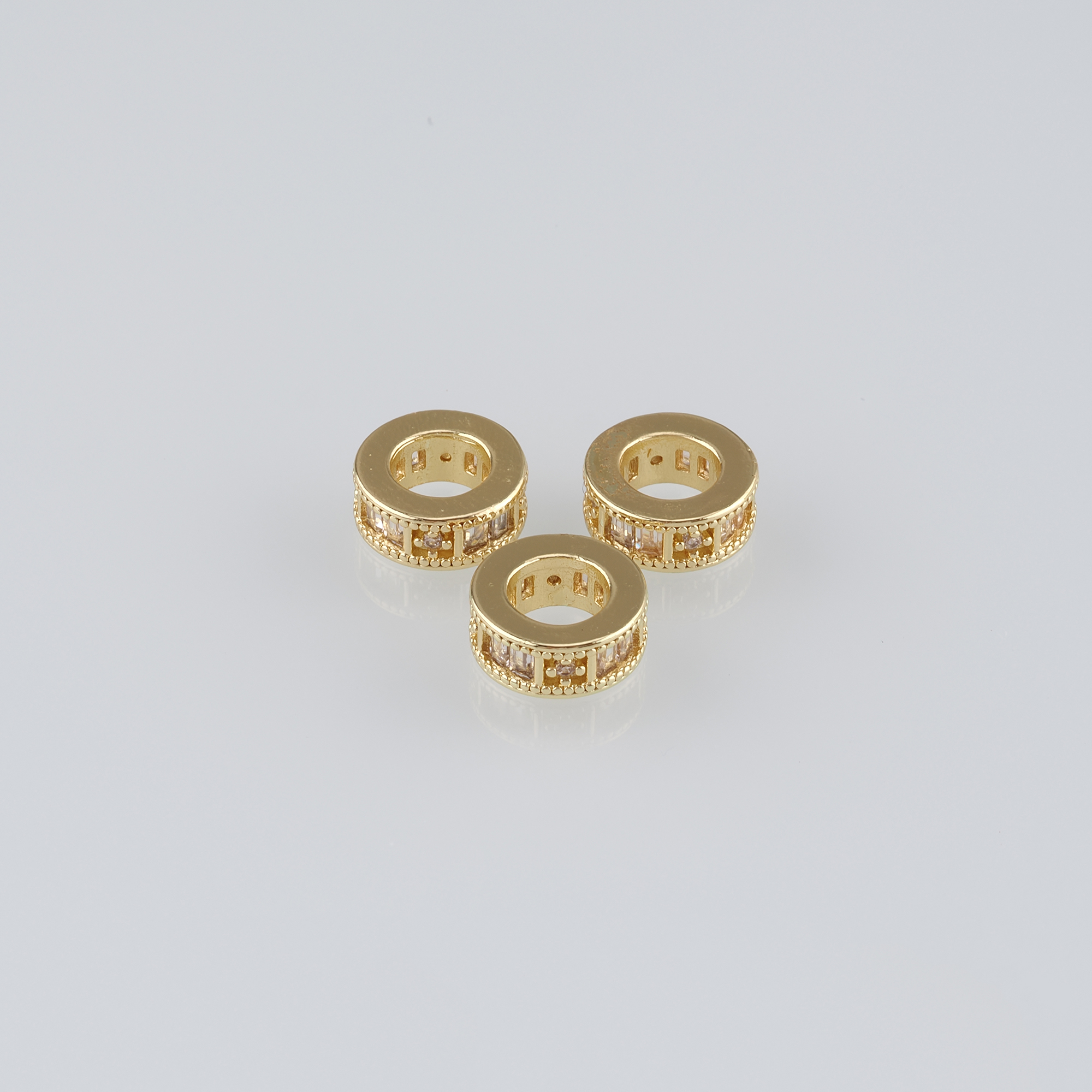 10Pcs 18K Gold Filled Round Flat Spacer Beads,CZ Micro Pave Round Spacer Beads,DIY Jewelry Making Supply