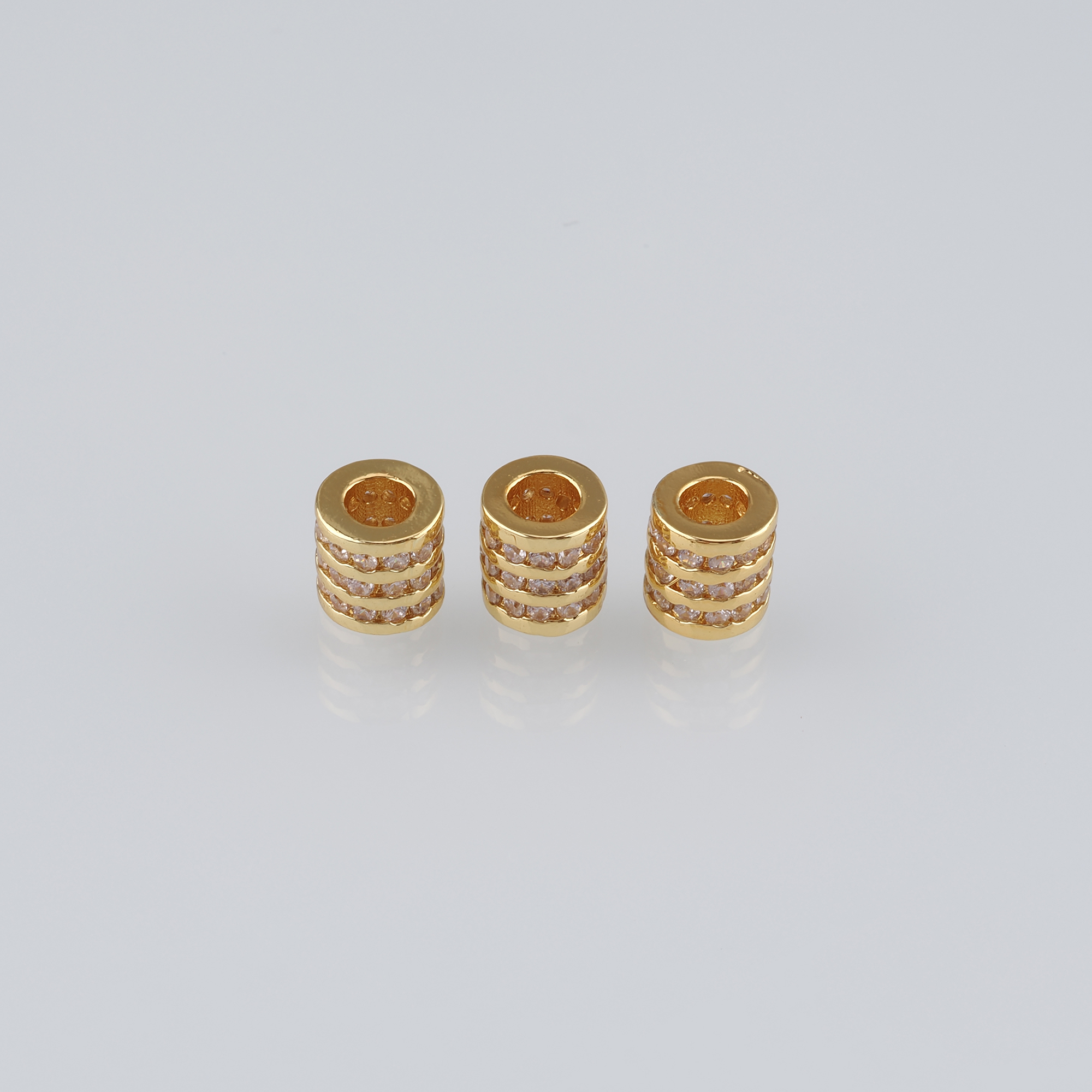 5pcs 18K Gold Filled Cylinder Spacer Beads,CZ Micro Pave Barrel Beads for Bracelet Jewelry Necklace Making Supply