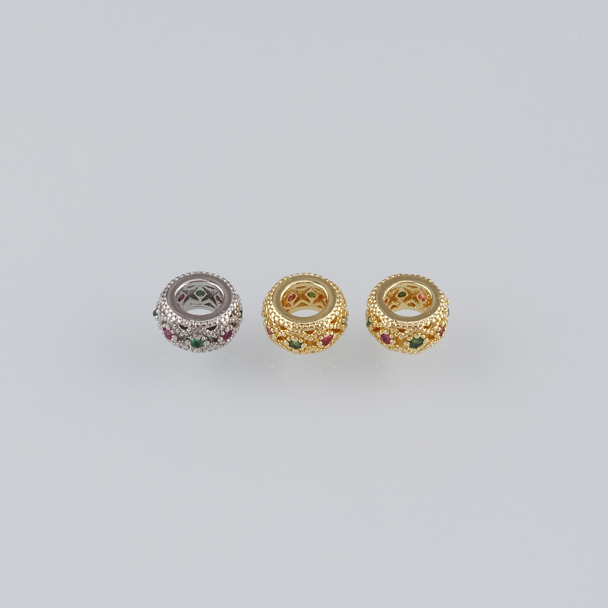 10Pcs 18K Gold Filled Round Flat Spacer Beads,CZ Micro Pave Round Spacer Beads,DIY Jewelry Making Supply