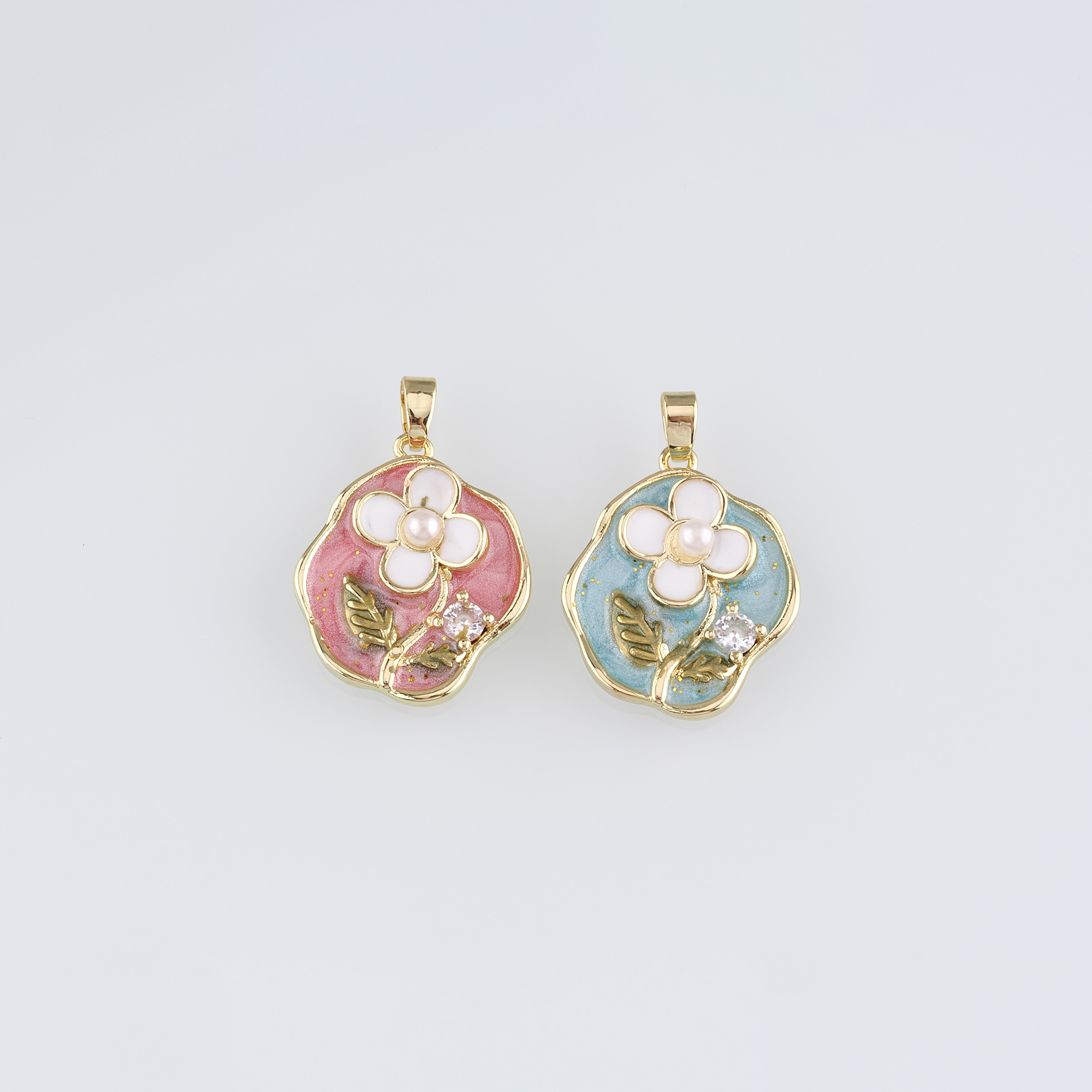 18K Gold Filled Flower Pendant,Enamel Flower Charm Earrings Necklace for DIY Jewelry Making Supply