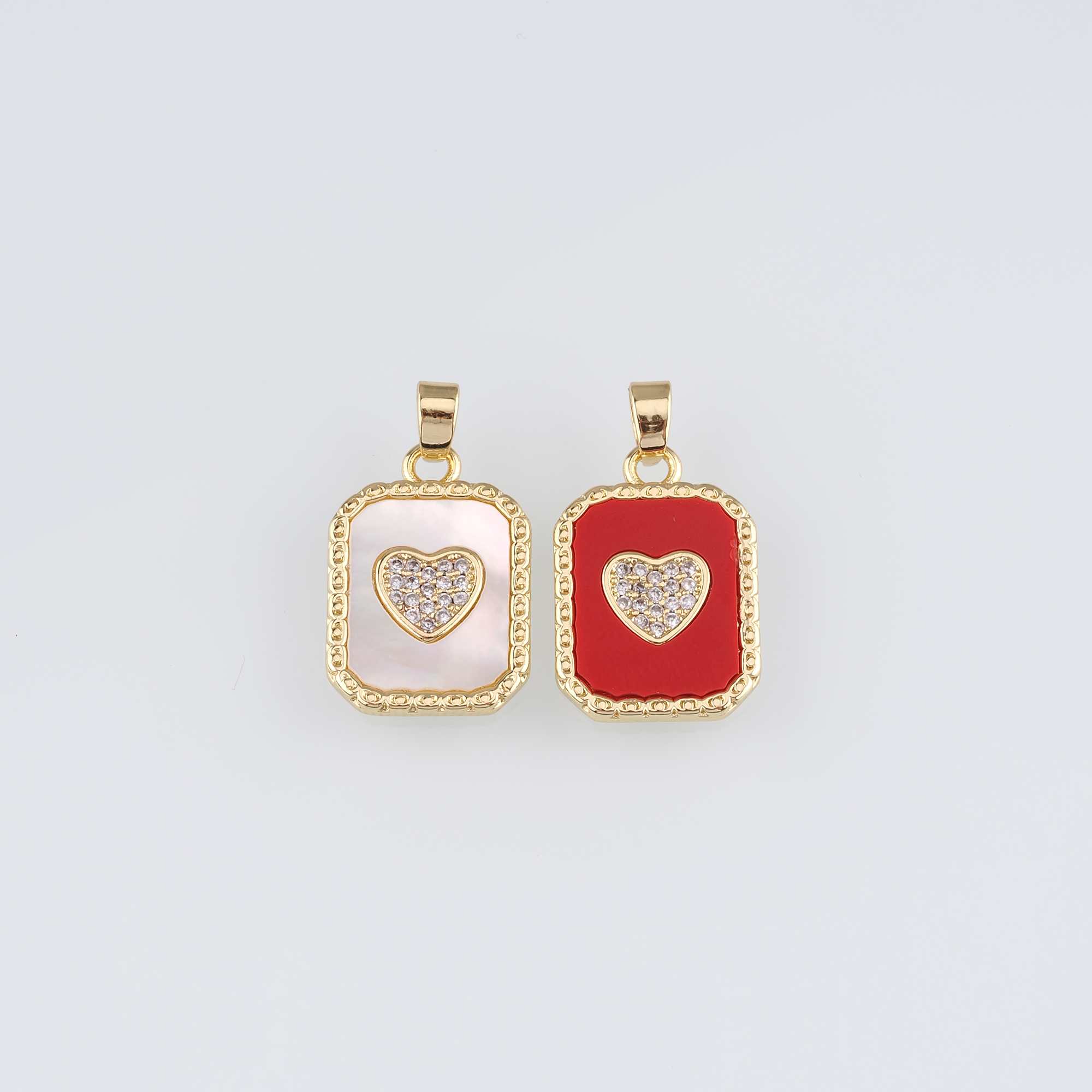 18K Gold Filled Heart Pendant,CZ Micro Pave Heart Charm Earrings Necklace for DIY Jewelry Making Supply