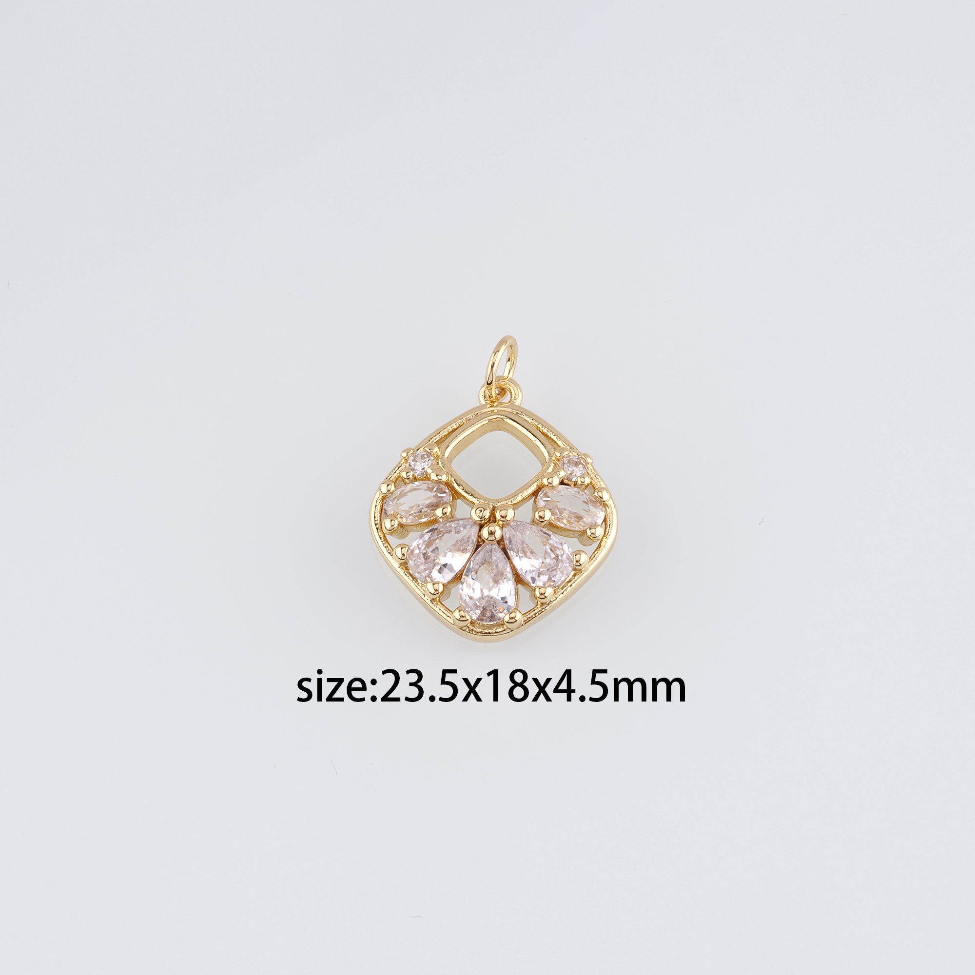 18K Gold Filled Square Pendant,CZ Micro Pave Square Charm Earrings Necklace for DIY Jewelry Making Supply