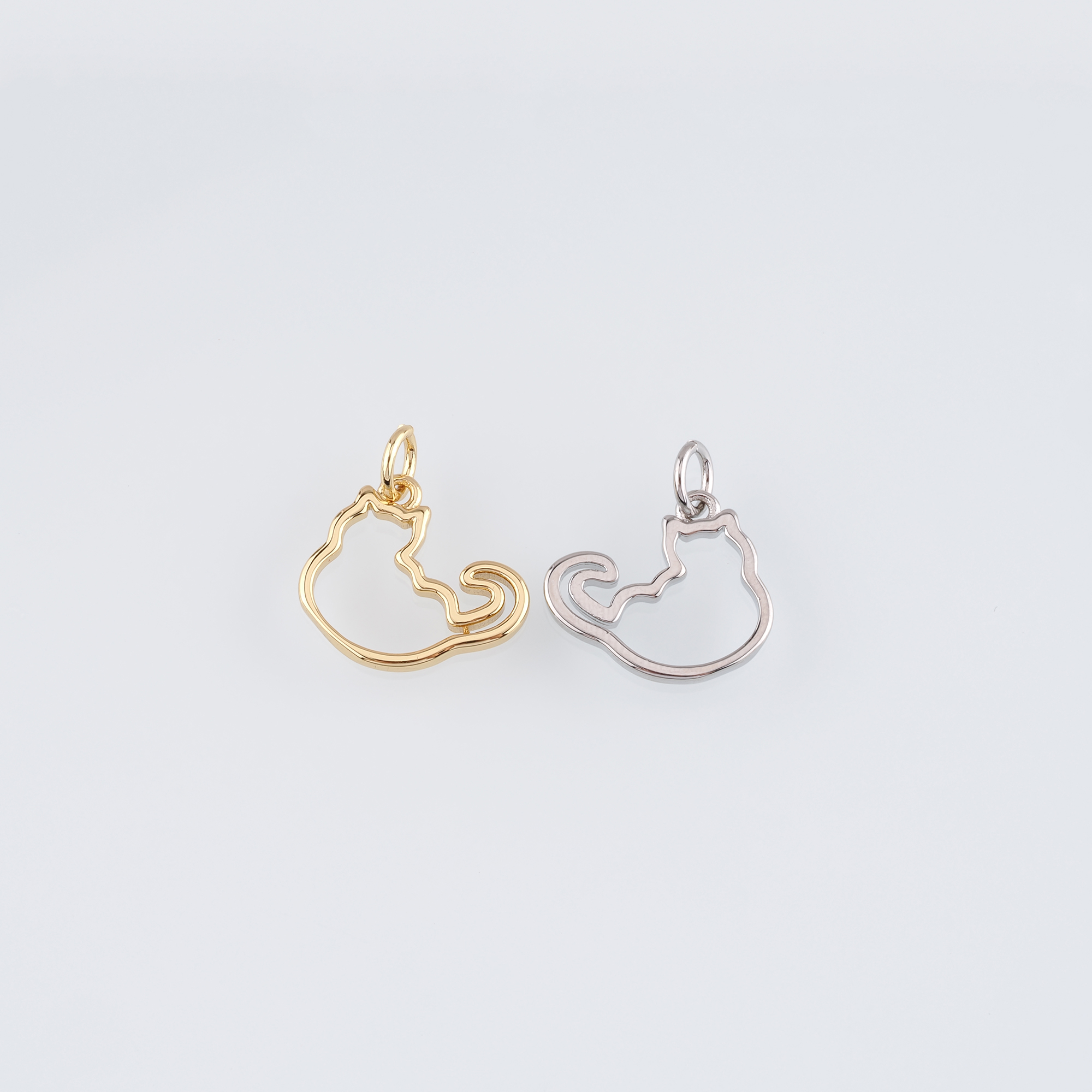 18K Gold Filled Cat Pendant,Animal Charm Earrings Necklace for DIY Jewelry Making Supply