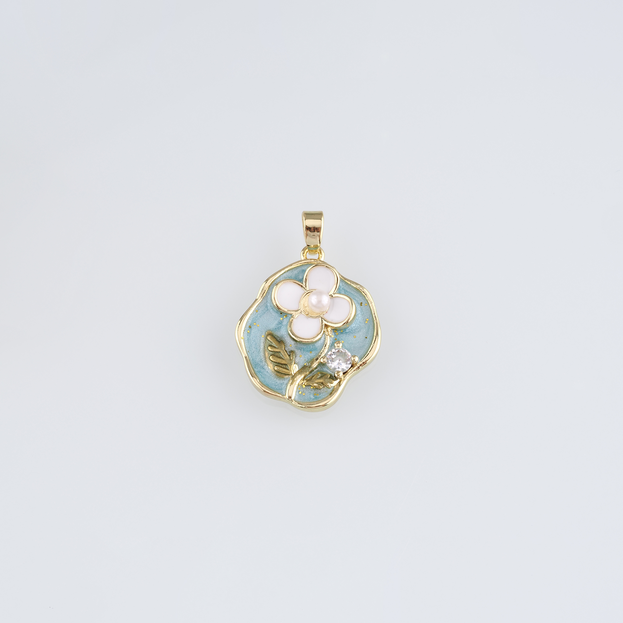 18K Gold Filled Flower Pendant,Enamel Flower Charm Earrings Necklace for DIY Jewelry Making Supply