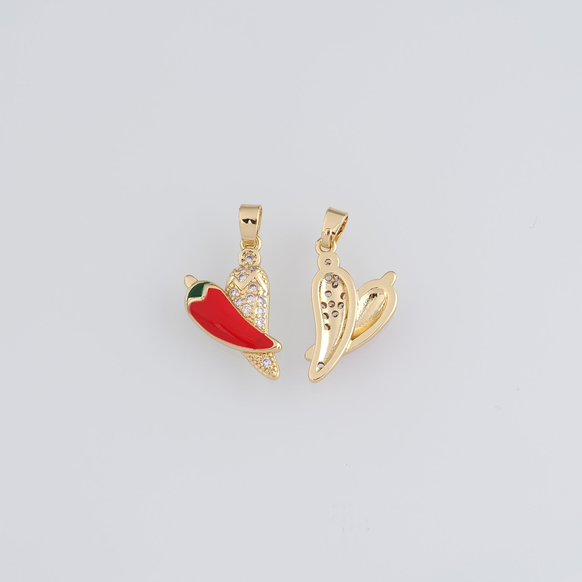 18K Gold Filled Chili Pendant,CZ Micro Pave Chili Charm Earrings Necklace for DIY Jewelry Making Supply