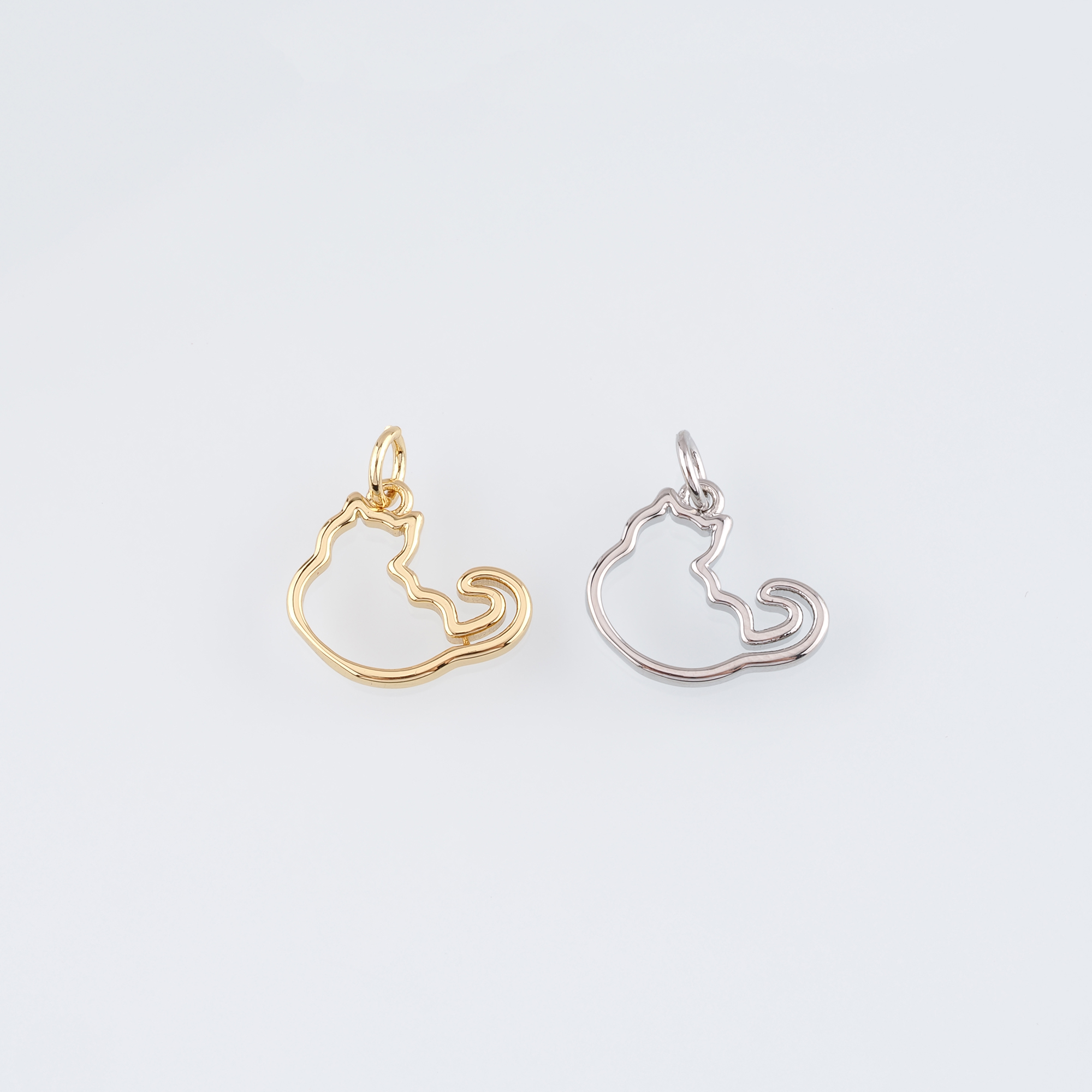 18K Gold Filled Cat Pendant,Animal Charm Earrings Necklace for DIY Jewelry Making Supply