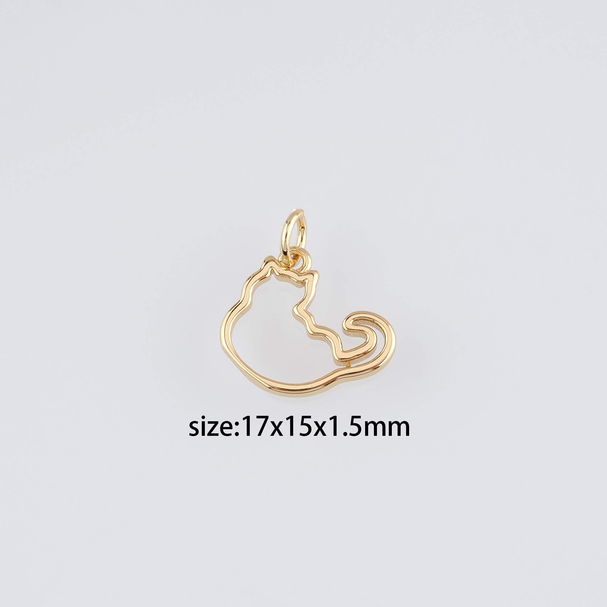 18K Gold Filled Cat Pendant,Animal Charm Earrings Necklace for DIY Jewelry Making Supply