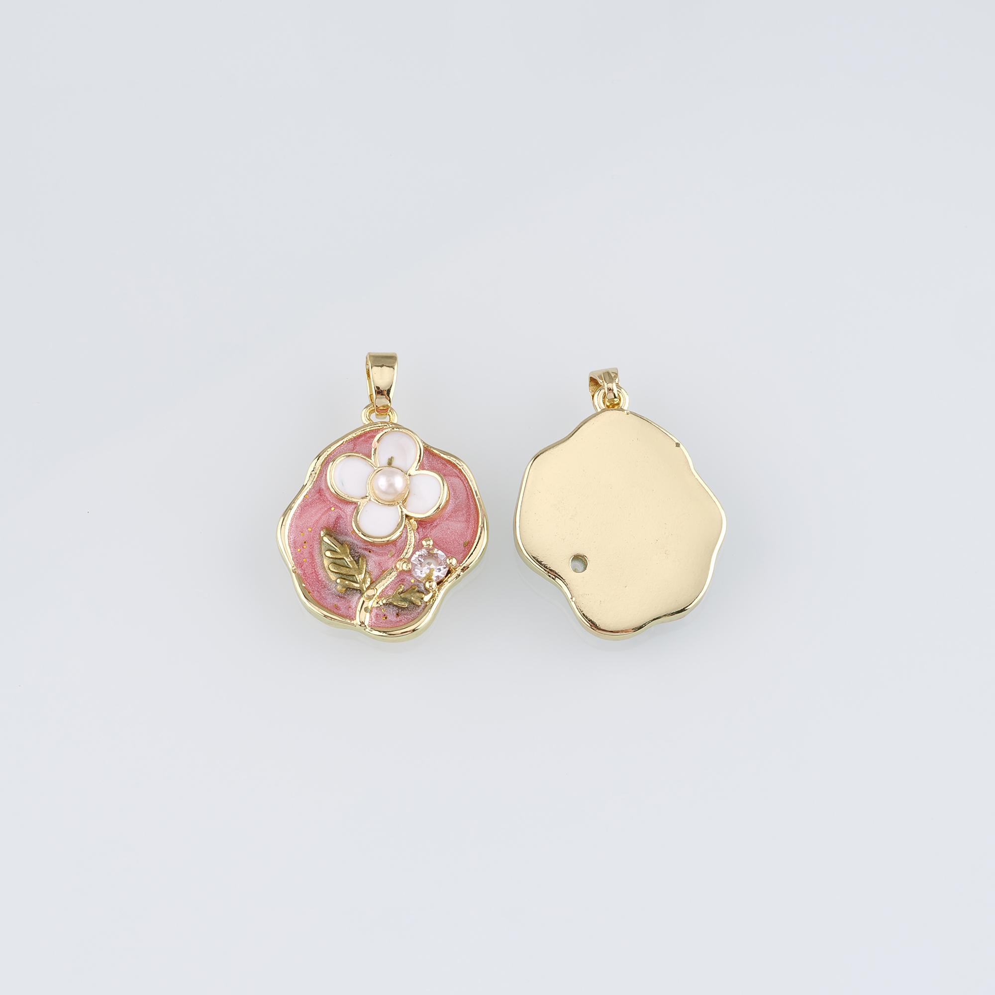 18K Gold Filled Flower Pendant,Enamel Flower Charm Earrings Necklace for DIY Jewelry Making Supply