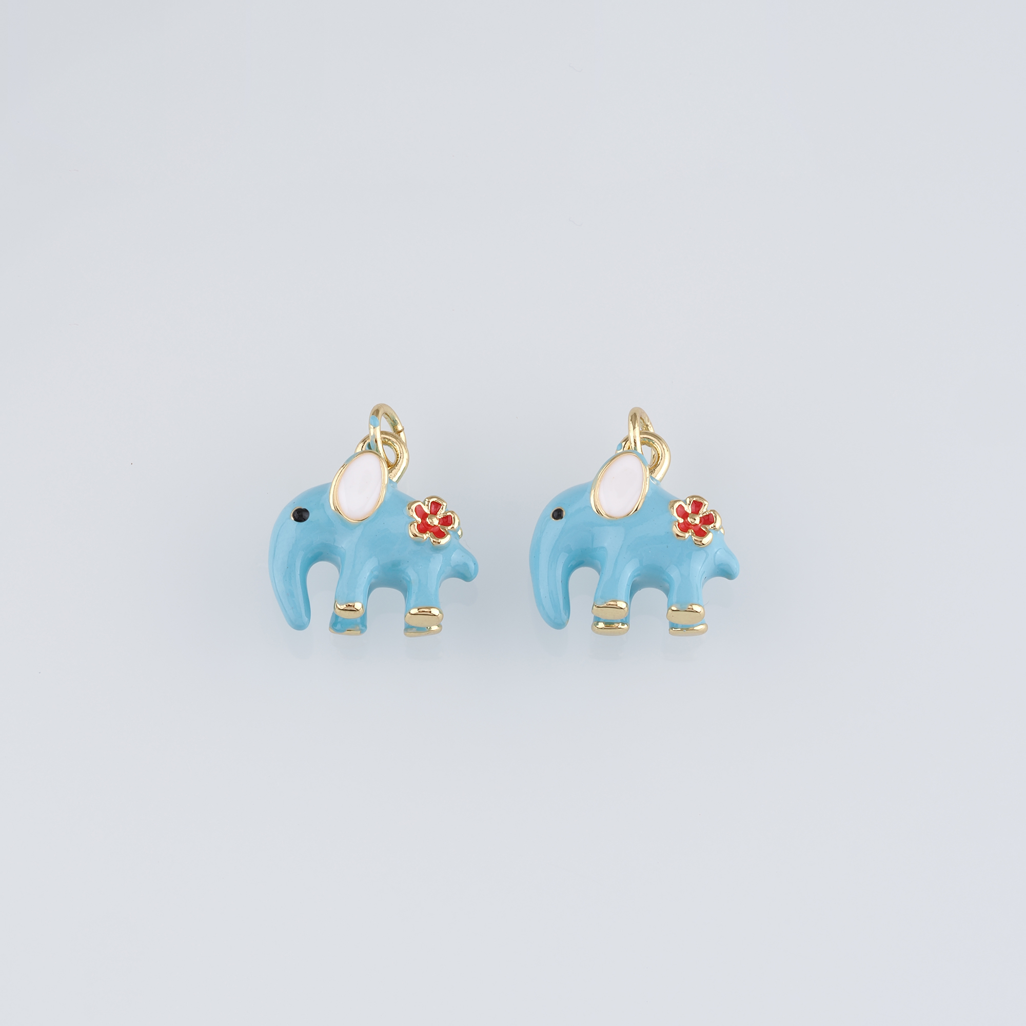 18K Gold Filled Elephant Pendant,Enamel Elephant Charm Earrings Necklace for DIY Jewelry Making Supply