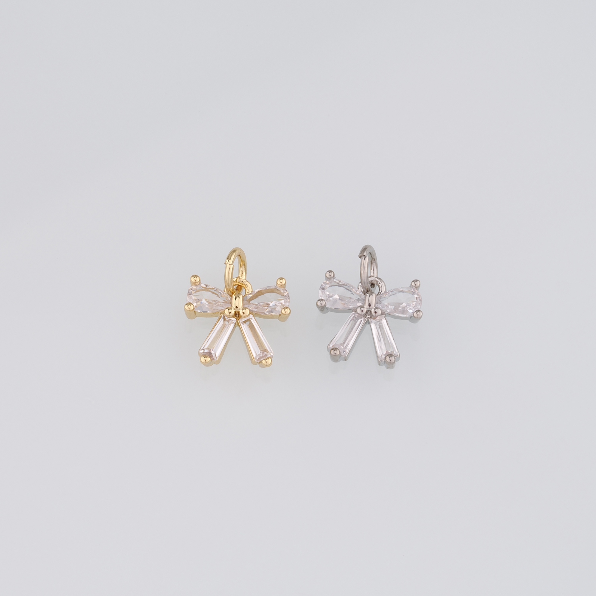 18K Gold Filled Bow Pendant,CZ Micro Pave Bow Charm Earrings Necklace for DIY Jewelry Making Supply