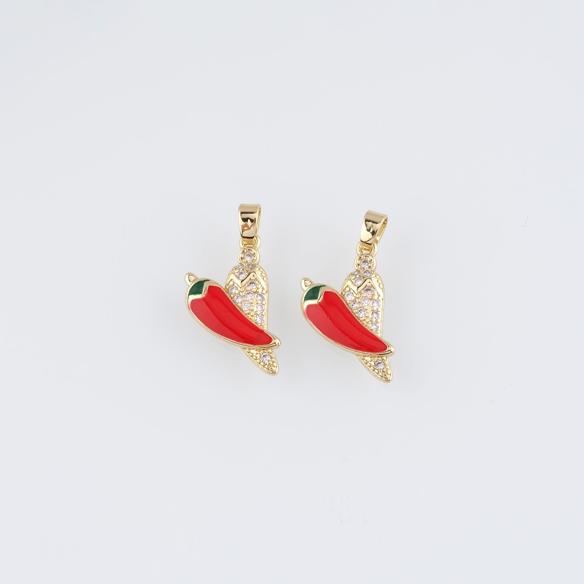 18K Gold Filled Chili Pendant,CZ Micro Pave Chili Charm Earrings Necklace for DIY Jewelry Making Supply