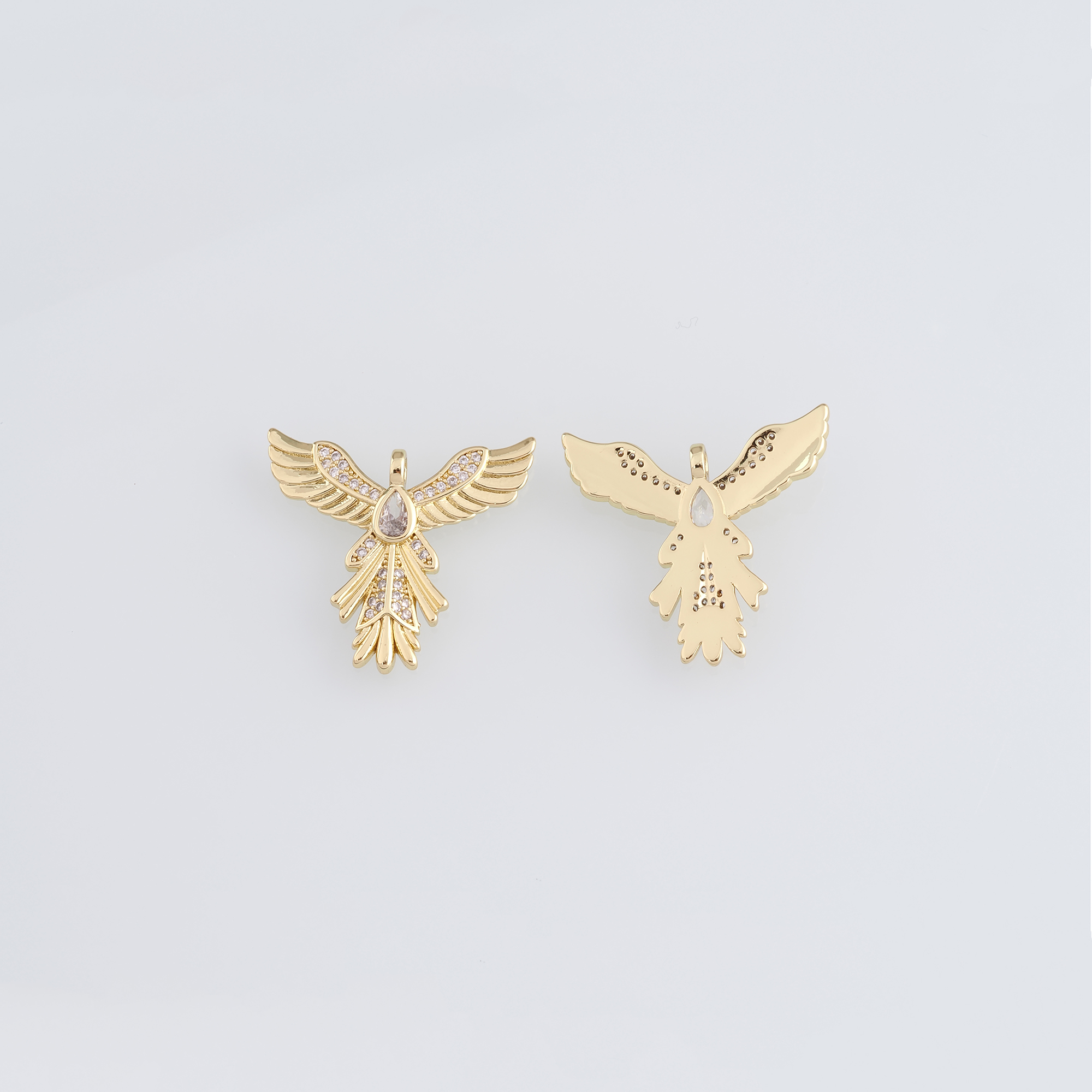18K Gold Filled Phoenix Pendant,CZ Micro Pave Phoenix Charm Earrings Necklace for DIY Jewelry Making Supply
