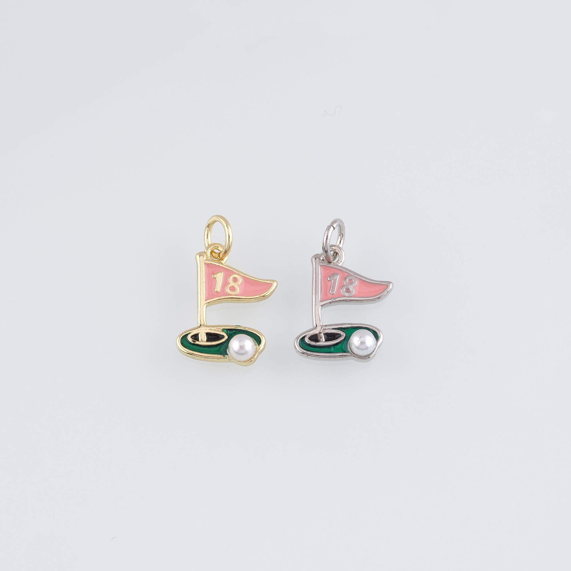 18K Gold Filled Golf Flag Pendant,Enamel Golf Flag  Charm Earrings Necklace for DIY Jewelry Making Supply