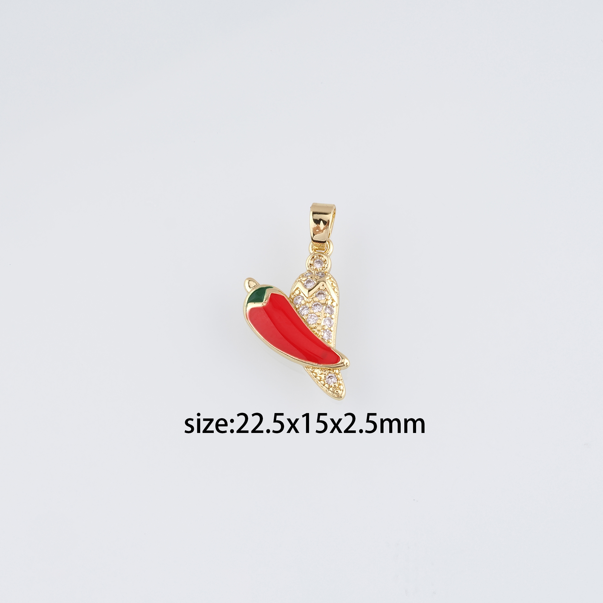 18K Gold Filled Chili Pendant,CZ Micro Pave Chili Charm Earrings Necklace for DIY Jewelry Making Supply