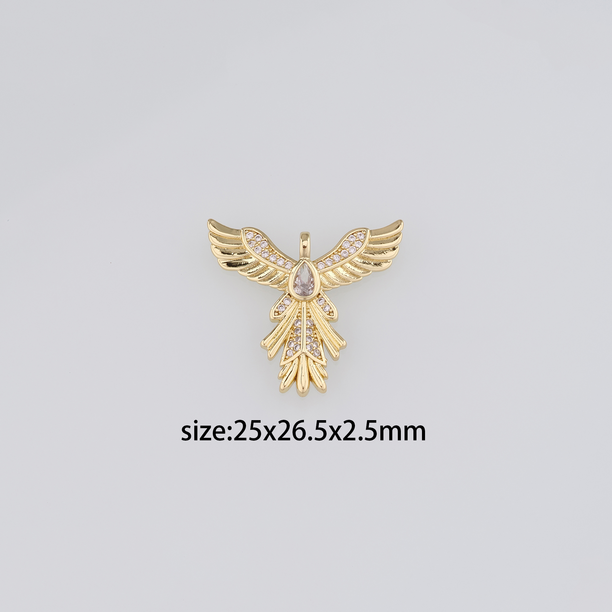 18K Gold Filled Phoenix Pendant,CZ Micro Pave Phoenix Charm Earrings Necklace for DIY Jewelry Making Supply