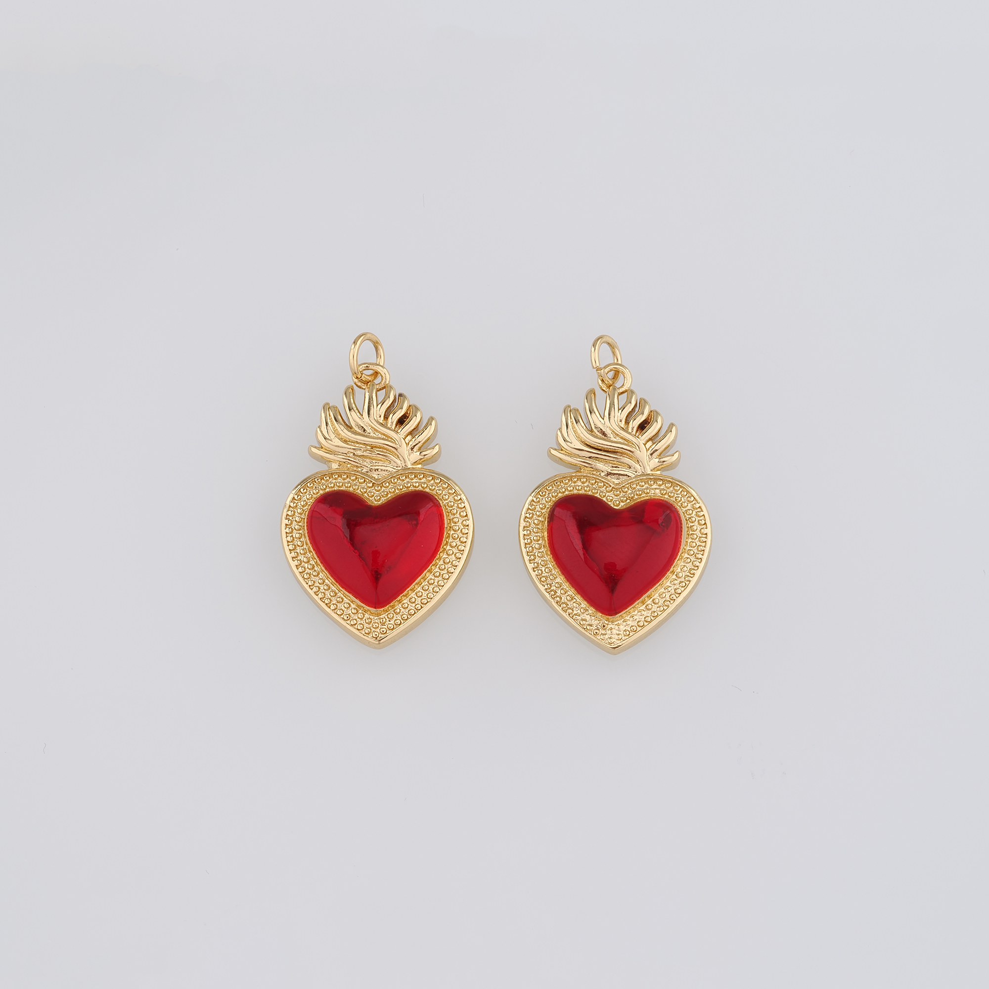 Gold Religious Charm,18K Gold Filled Sacred Heart Pendant,Enamel Sacred Heart Earrings Necklace for DIY Jewelry Making Supply