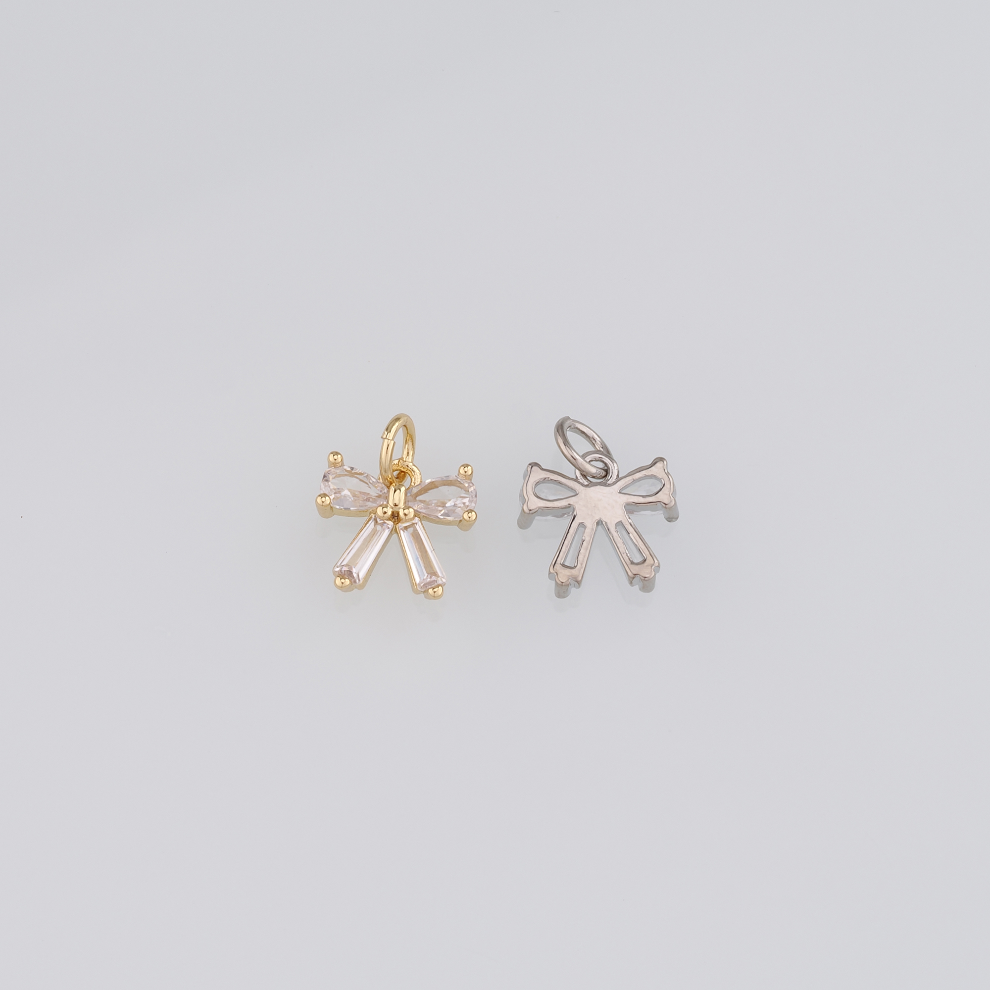 18K Gold Filled Bow Pendant,CZ Micro Pave Bow Charm Earrings Necklace for DIY Jewelry Making Supply