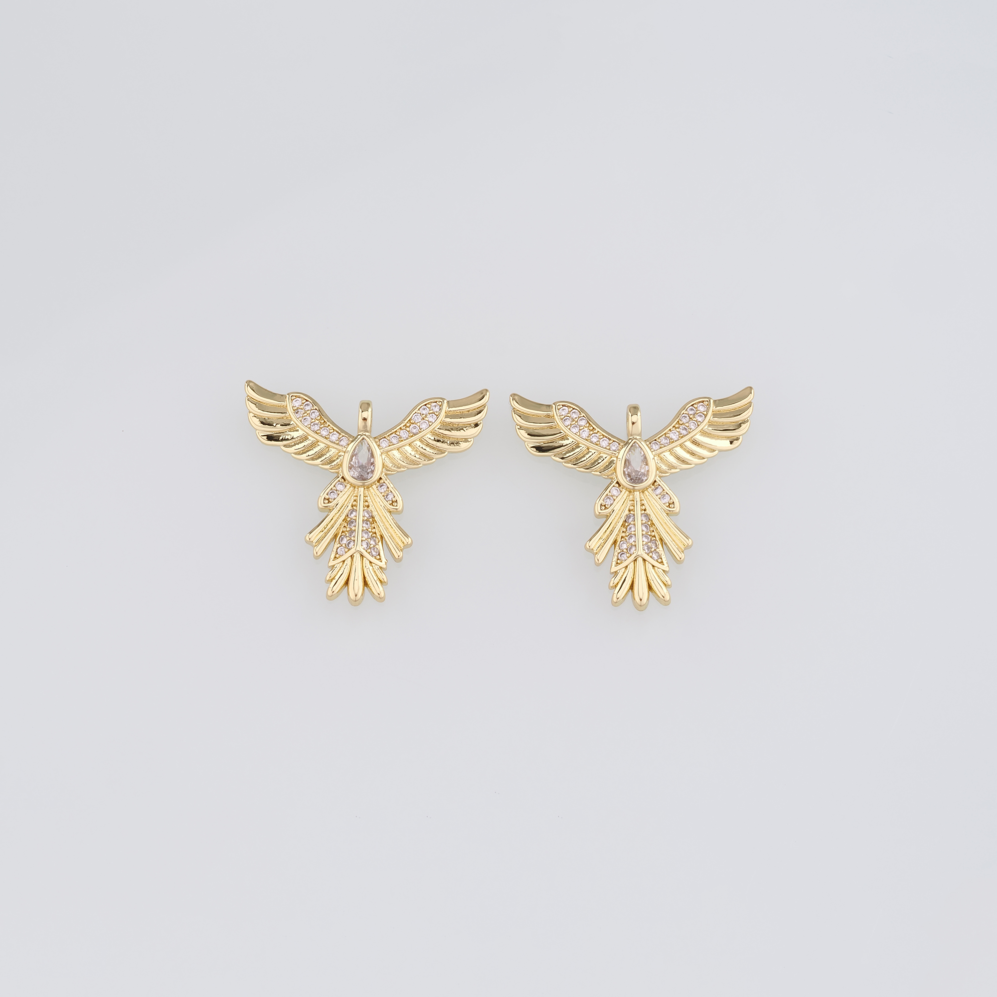 18K Gold Filled Phoenix Pendant,CZ Micro Pave Phoenix Charm Earrings Necklace for DIY Jewelry Making Supply