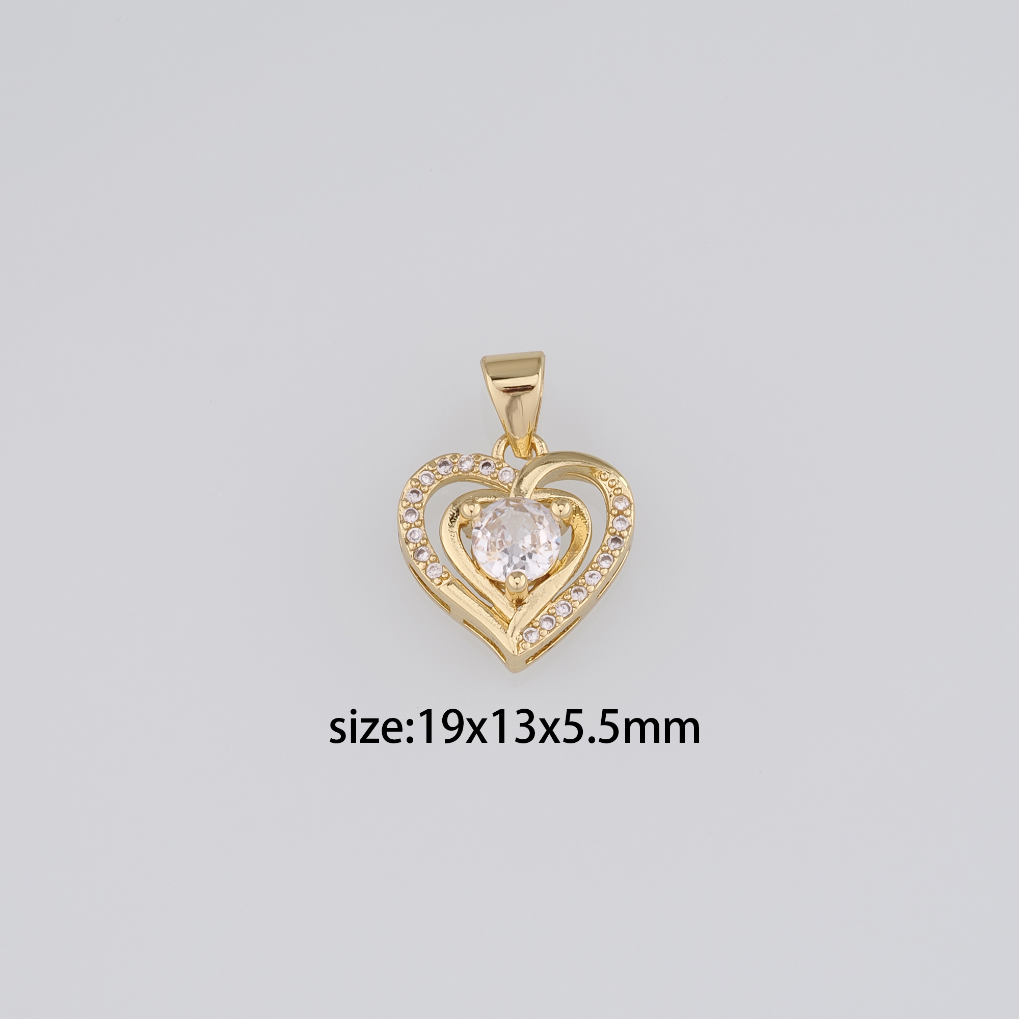 18K Gold Filled Heart Pendant,CZ Micro Pave Heart Charm Earrings Necklace for DIY Jewelry Making Supply