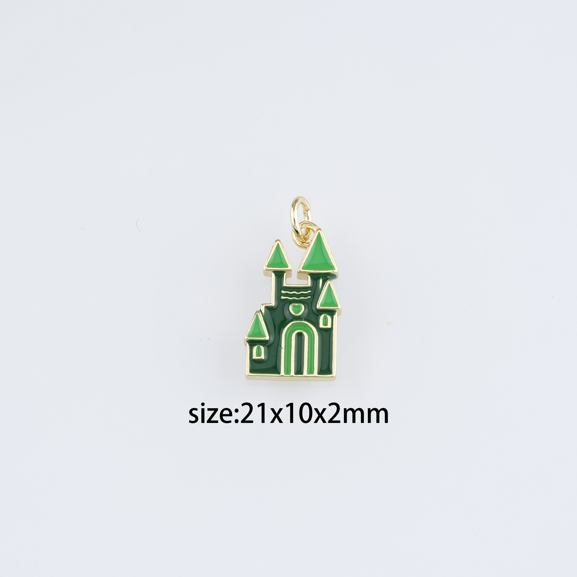 18K Gold Filled Castle Pendant,Enamel Castle Charm Earrings Necklace for DIY Jewelry Making Supply