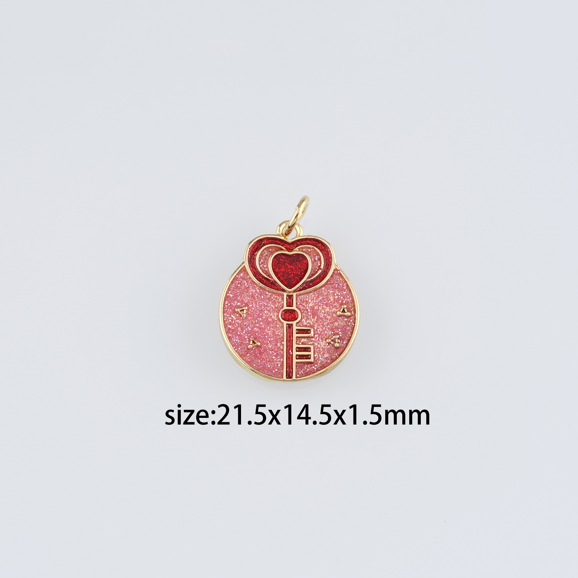 18K Gold Filled Heart Key Pendant,Enamel Key Charm Earrings Necklace for DIY Jewelry Making Supply