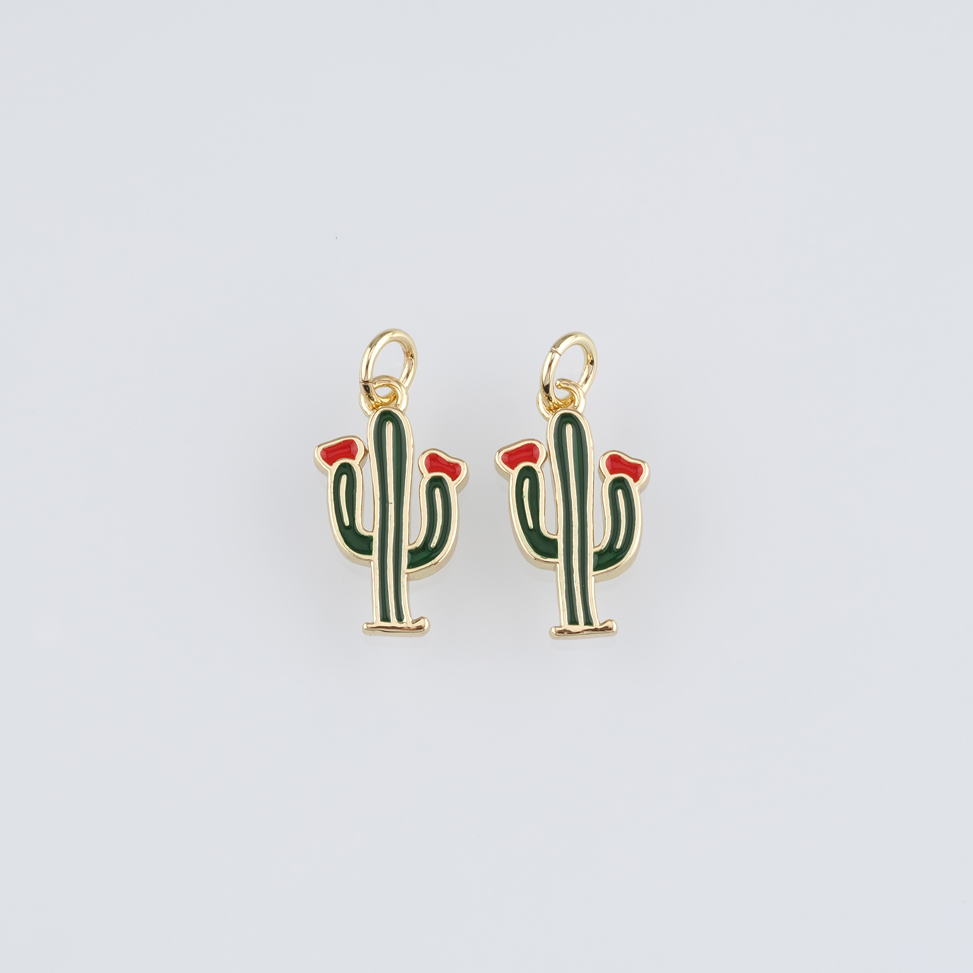 18K Gold Filled Cactus Pendant,Enamel Cactus Charm Earrings Necklace for DIY Jewelry Making Supply
