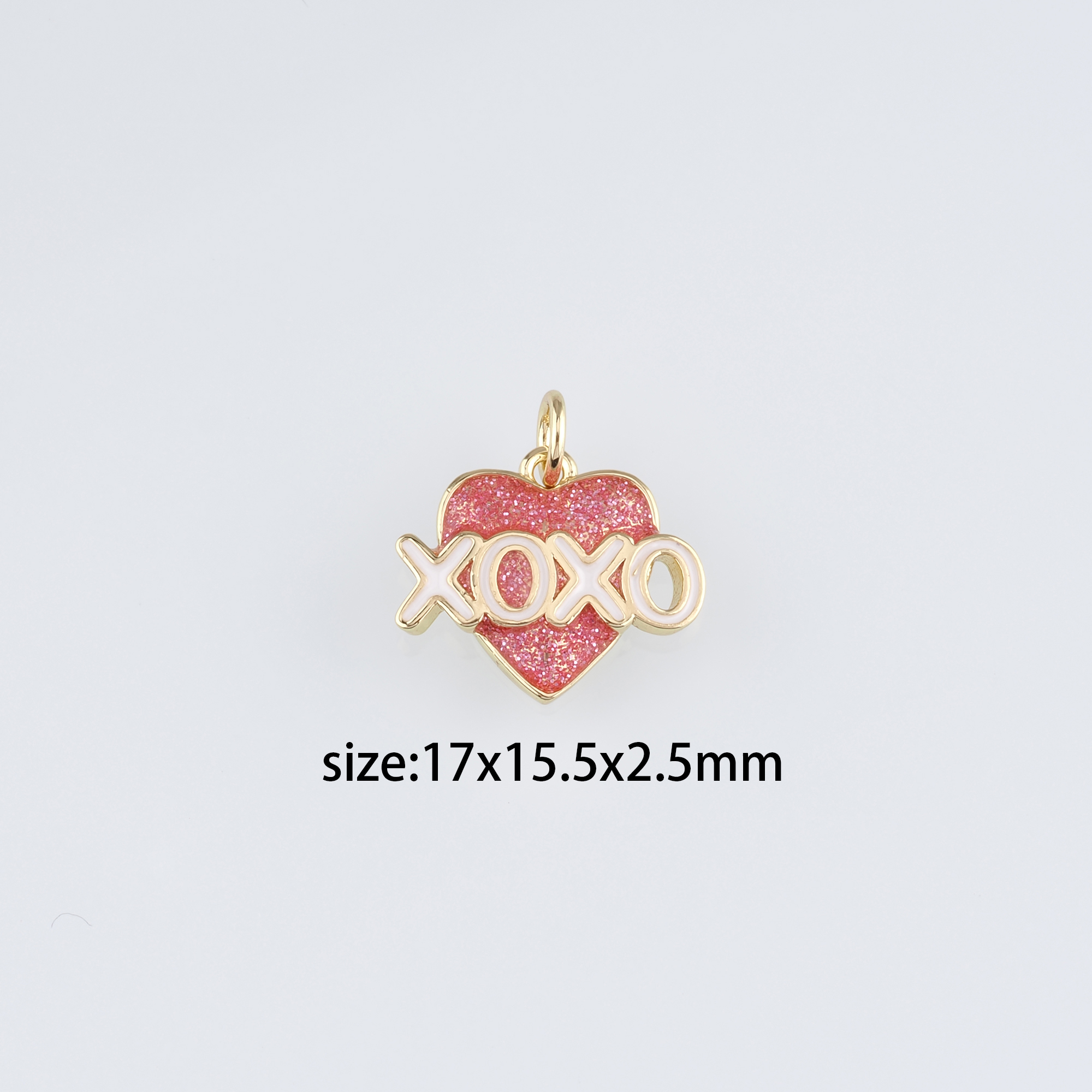 18K Gold Filled Heart Pendant,Enamel XOXO Heart Charm Earrings Necklace for DIY Jewelry Making Supply