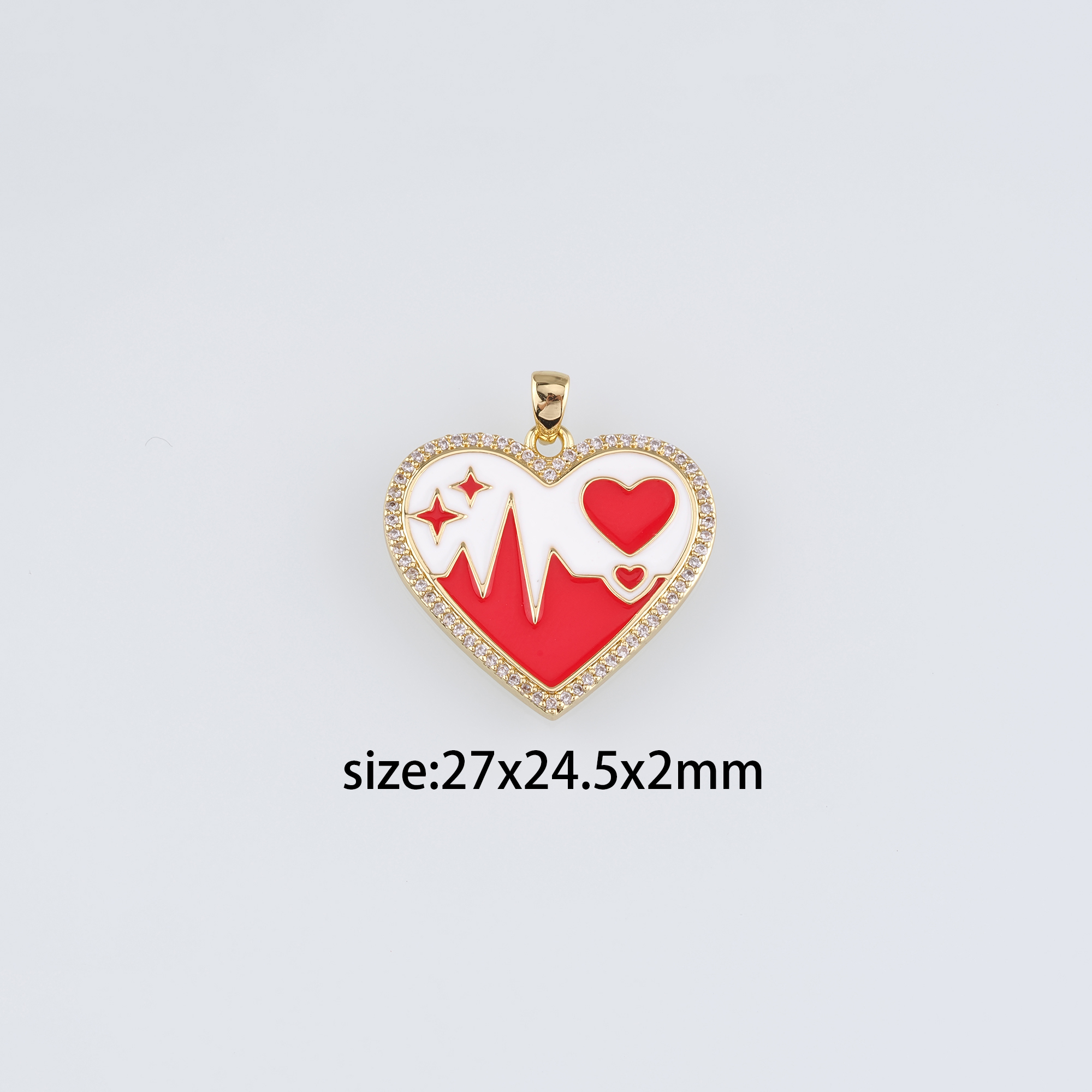 18K Gold Filled Heart Pendant,Enamel Heart Charm Earrings Necklace for DIY Jewelry Making Supply