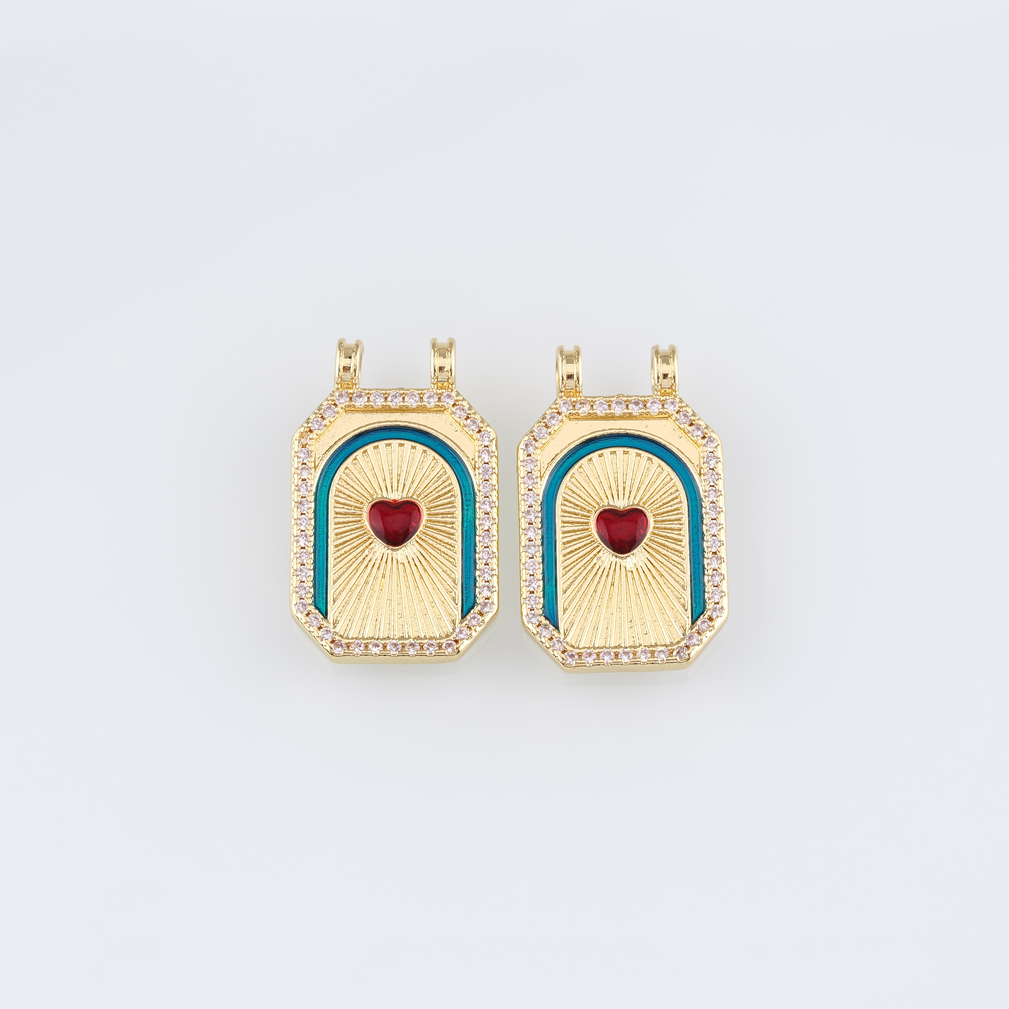 18K Gold Filled Heart Pendant,CZ Micro Pave Heart Charm Earrings Necklace for DIY Jewelry Making Supply