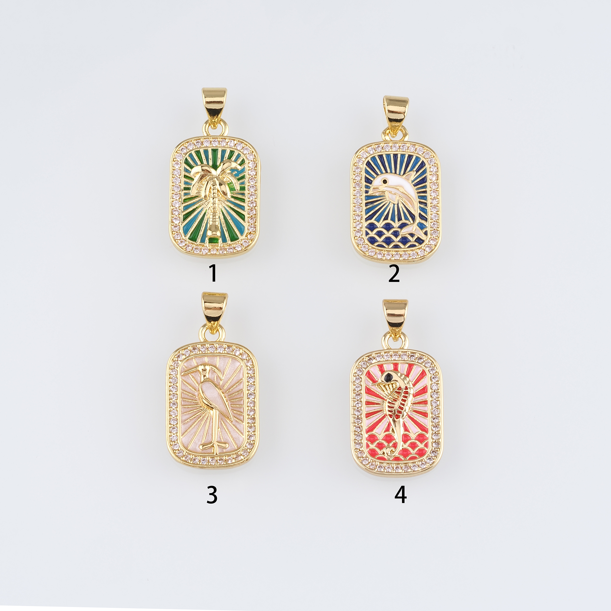 Ocean Charm,18K Gold Filled Dolphin Pendant,CraneCharm,Enamel Seahorse Earrings Necklace for DIY Jewelry Making Supply