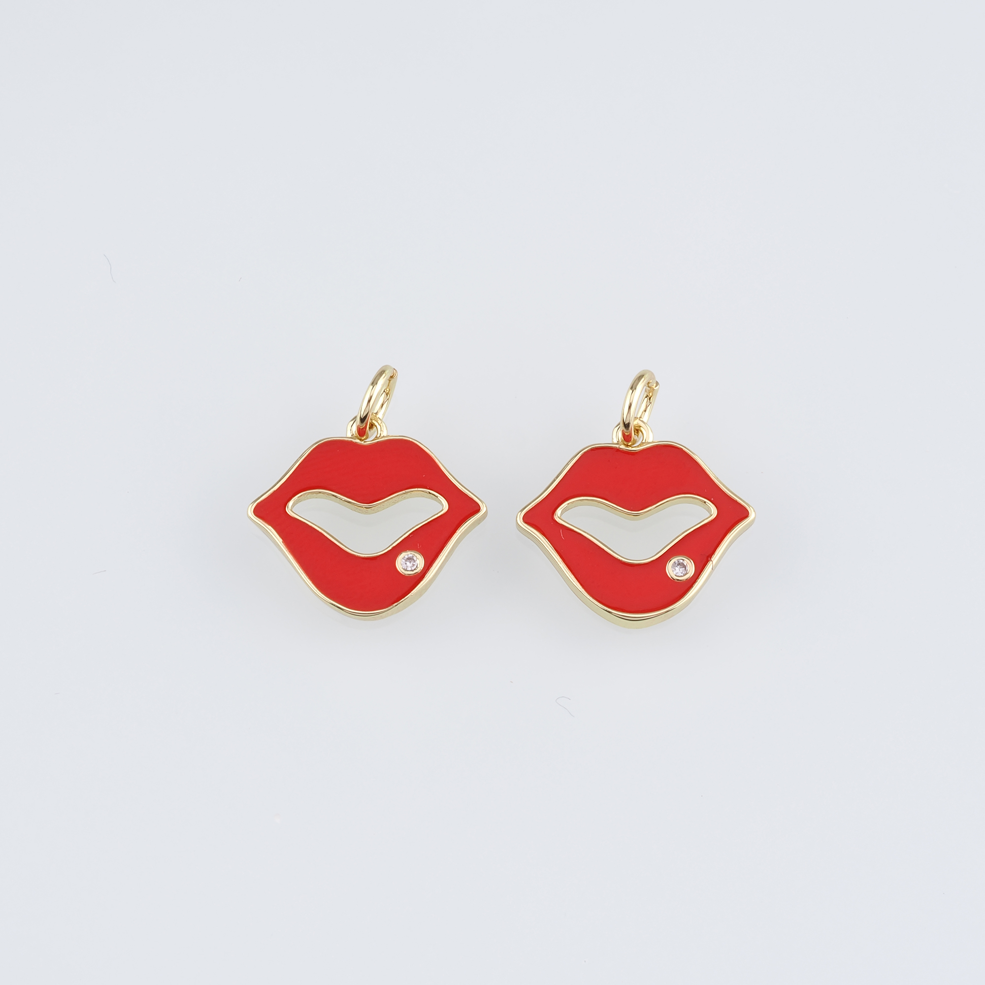 18K Gold Filled Lip Pendant,Enamel Lip Charm Earrings Necklace for DIY Jewelry Making Supply