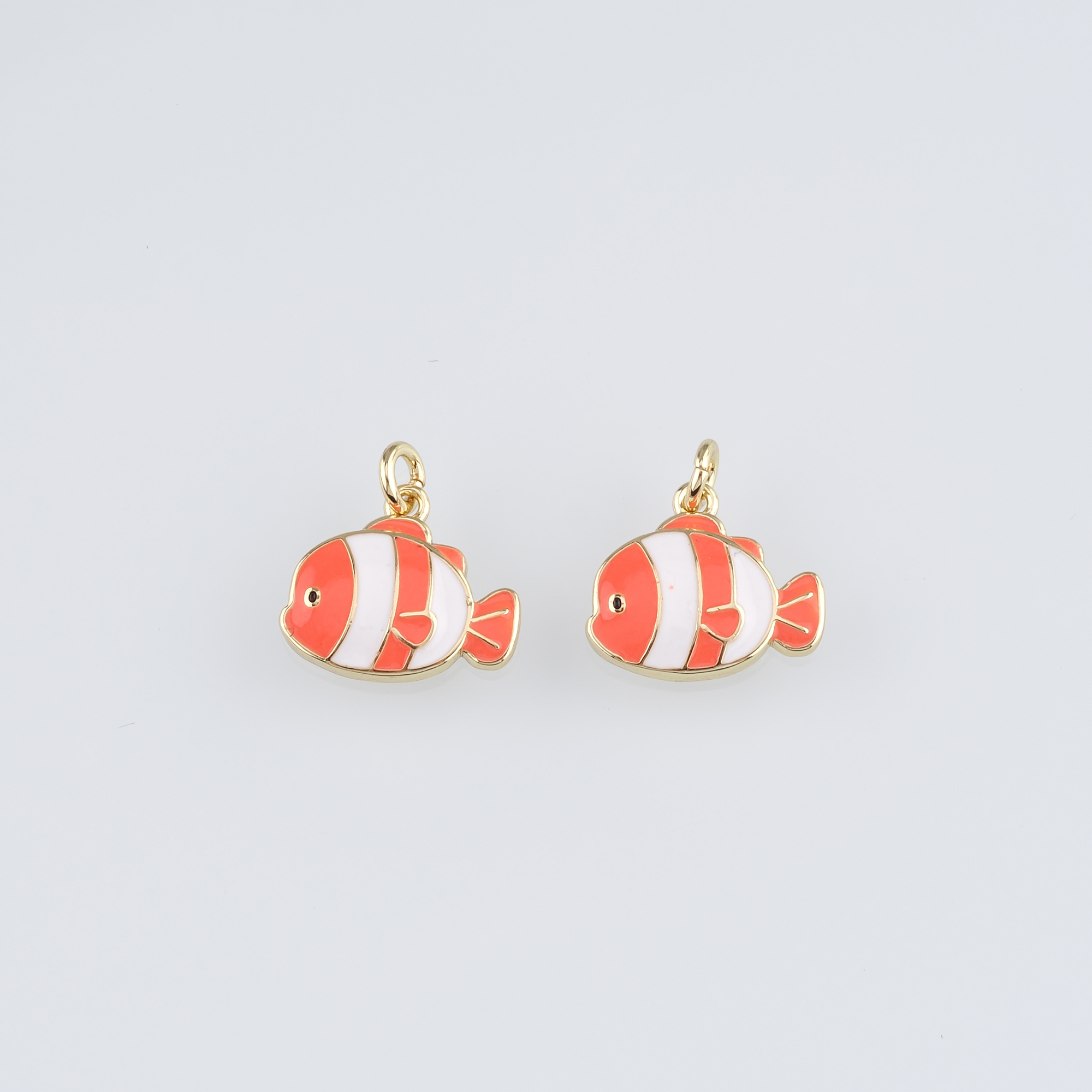 18K Gold Filled Clownfish Pendant,Enamel Fish Charm Earrings Necklace for DIY Jewelry Making Supply