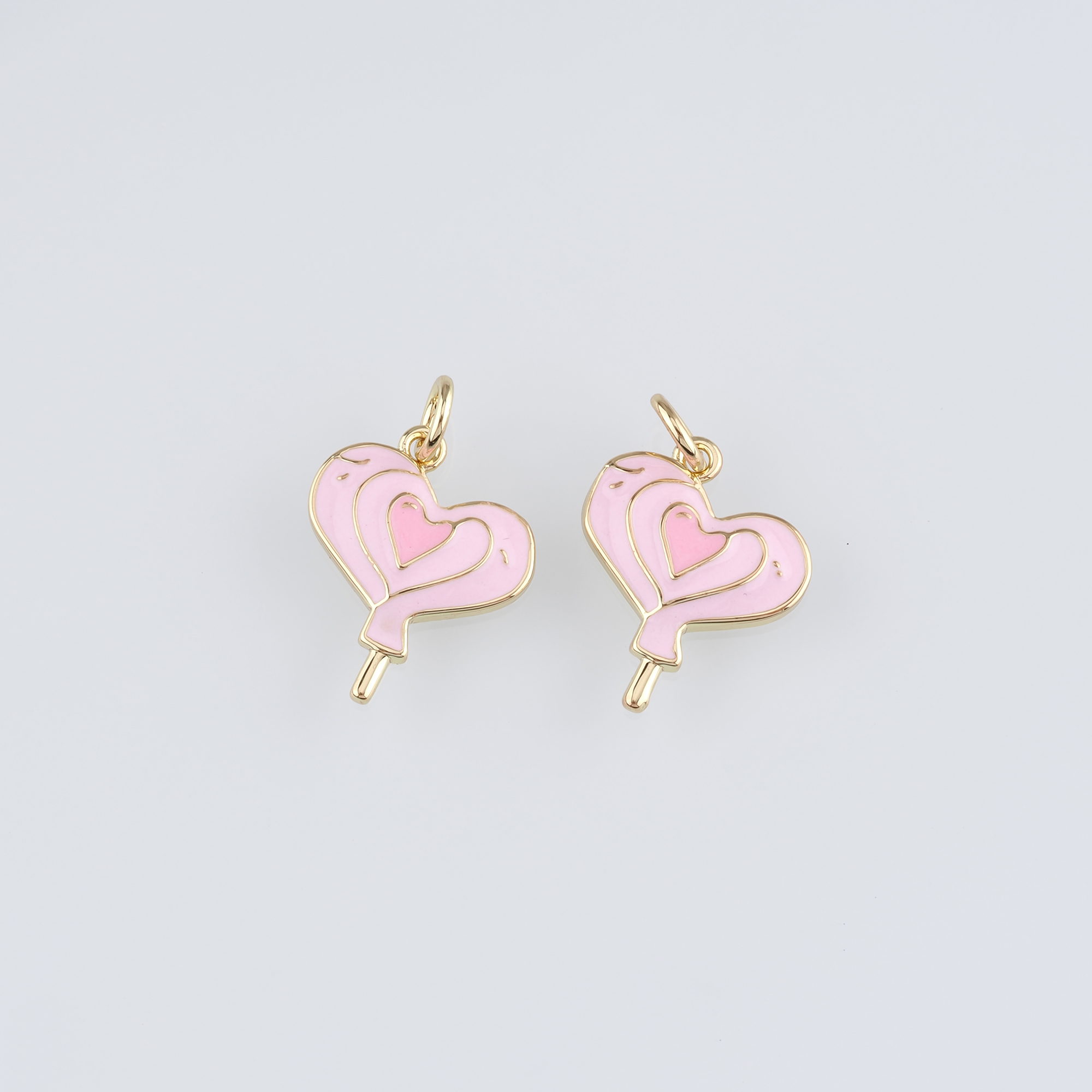 18K Gold Filled Heart Lollipop Pendant,Enamel Heart Charm Earrings Necklace for DIY Jewelry Making Supply