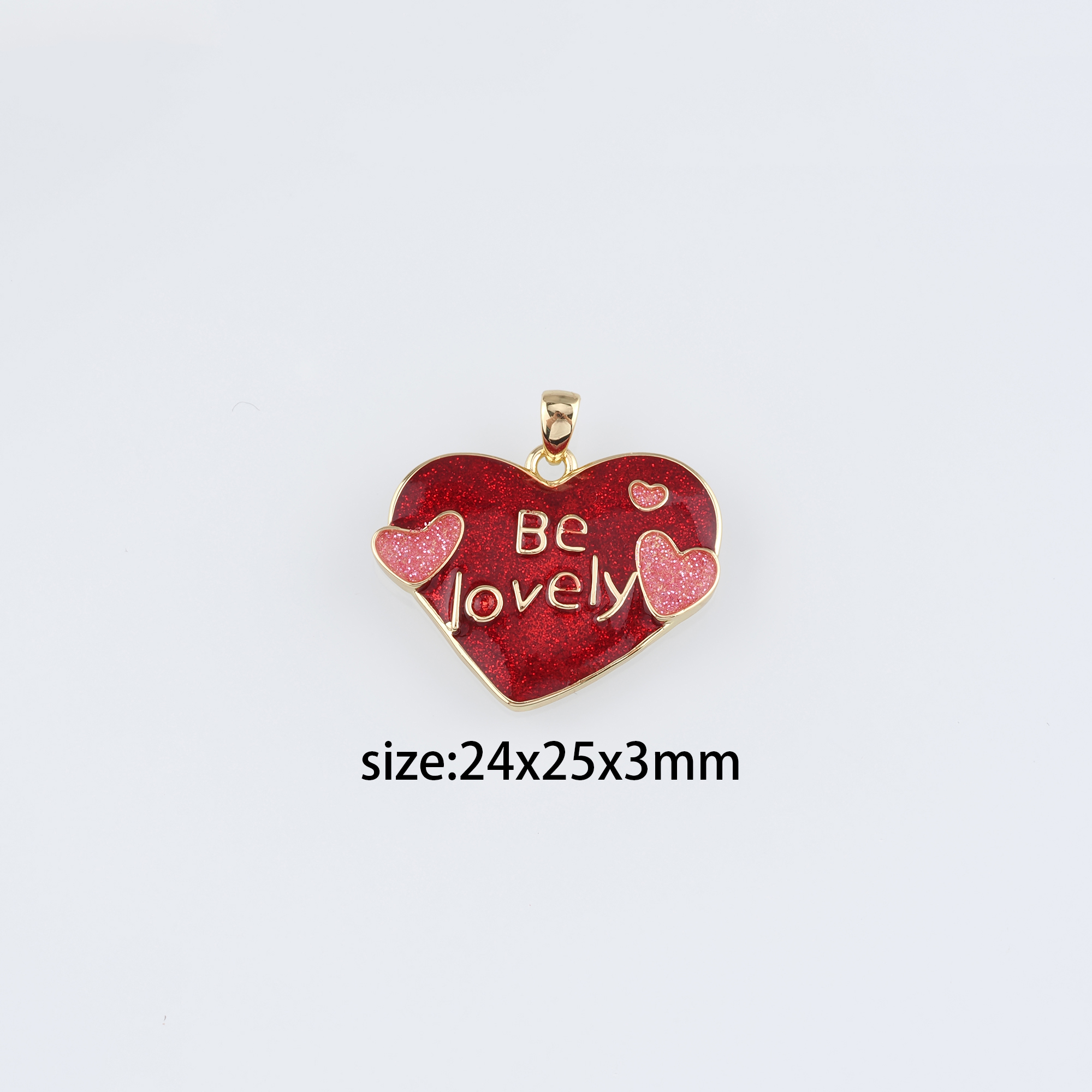 18K Gold Filled Heart Pendant,Enamel Heart Charm Earrings Necklace for DIY Jewelry Making Supply