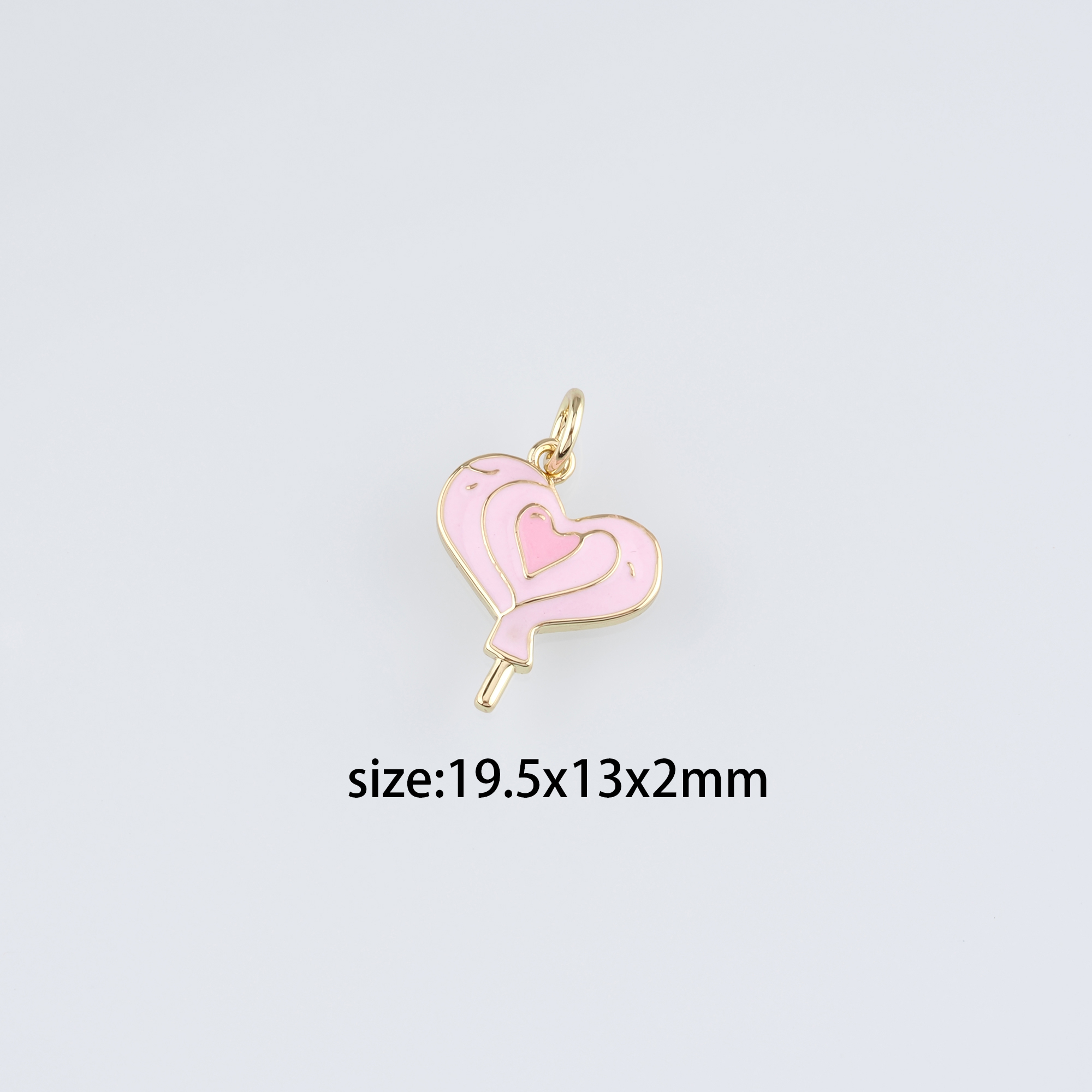 18K Gold Filled Heart Lollipop Pendant,Enamel Heart Charm Earrings Necklace for DIY Jewelry Making Supply