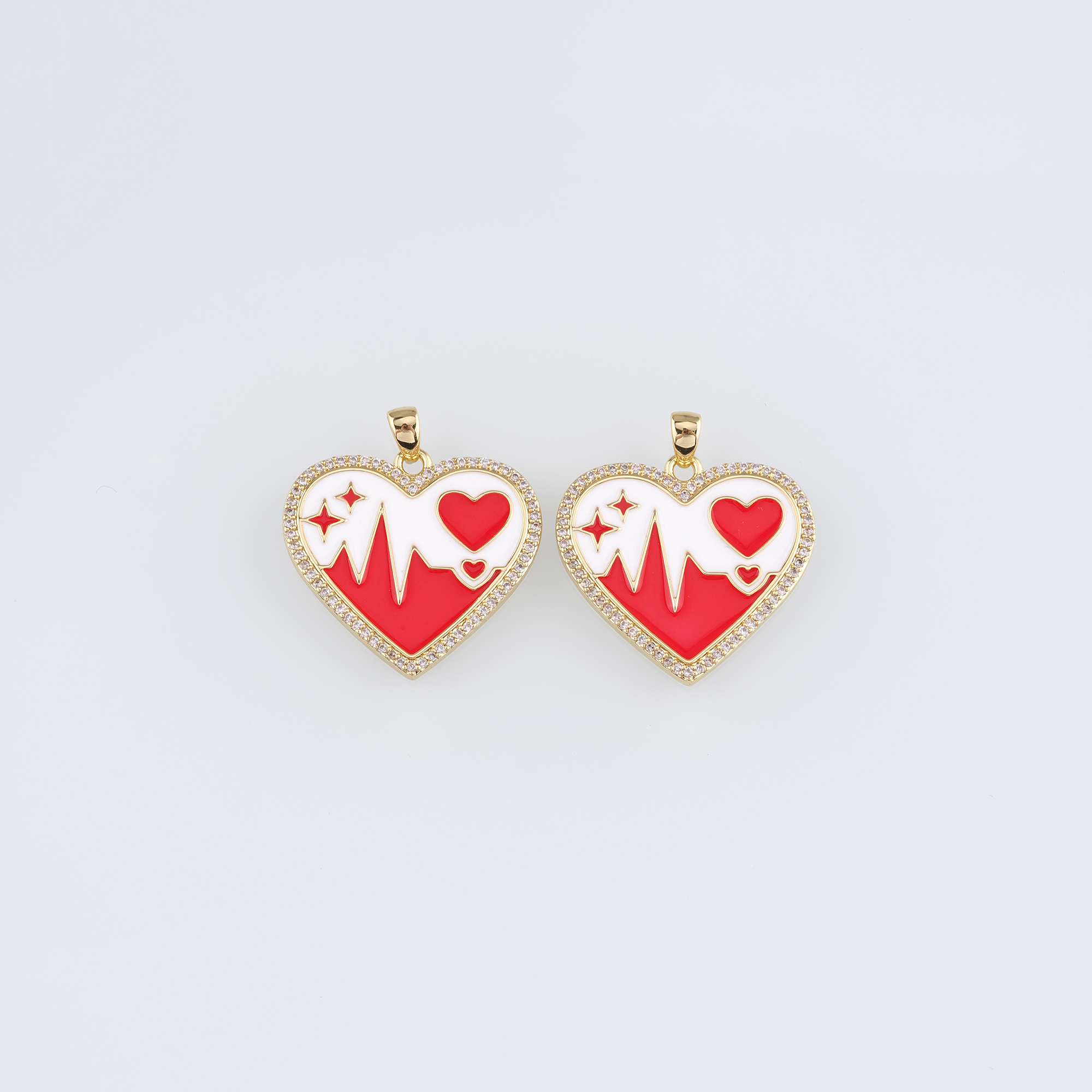 18K Gold Filled Heart Pendant,Enamel Heart Charm Earrings Necklace for DIY Jewelry Making Supply