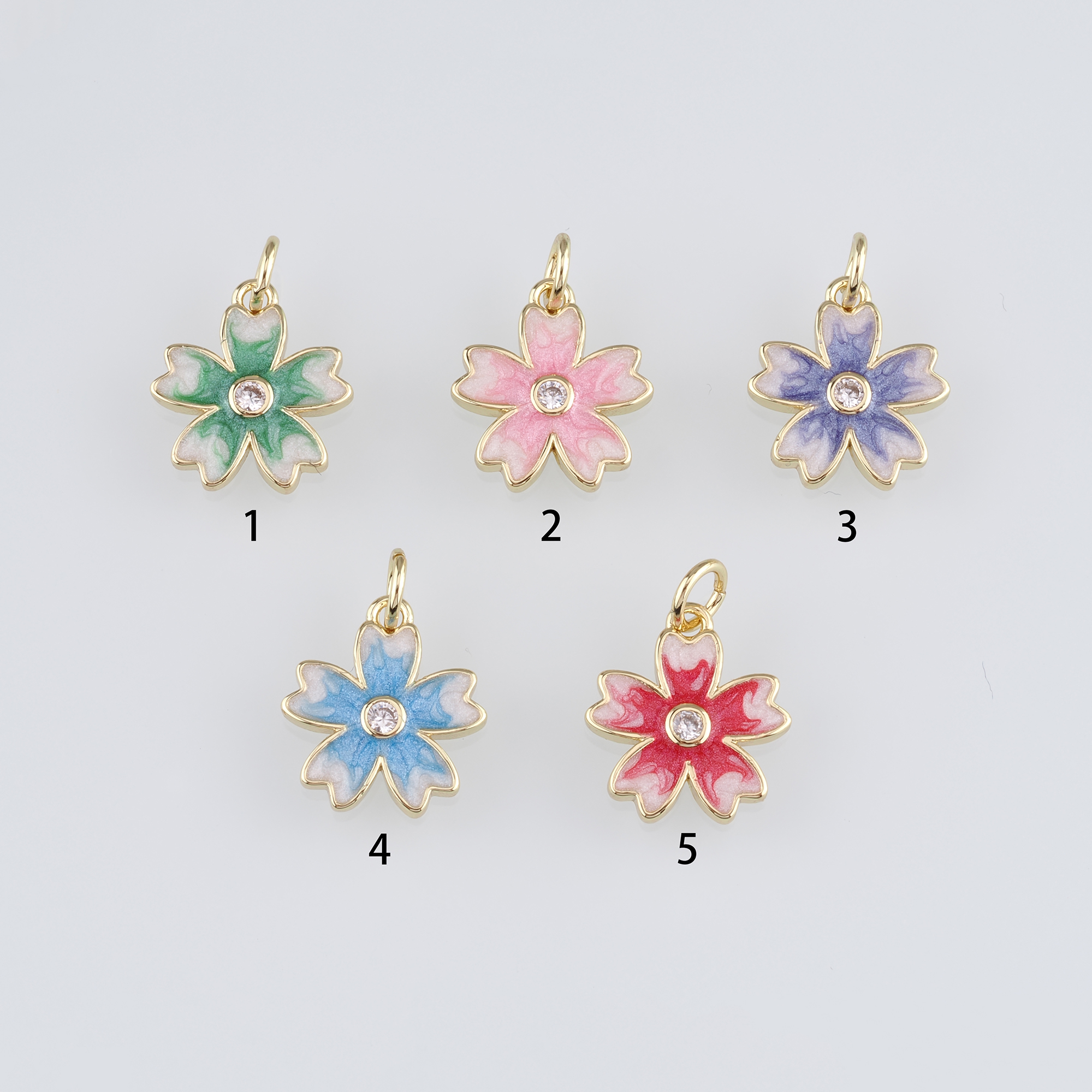 18K Gold Filled Flower Pendant,Enamel Flower Charm Earrings Necklace for DIY Jewelry Making Supply