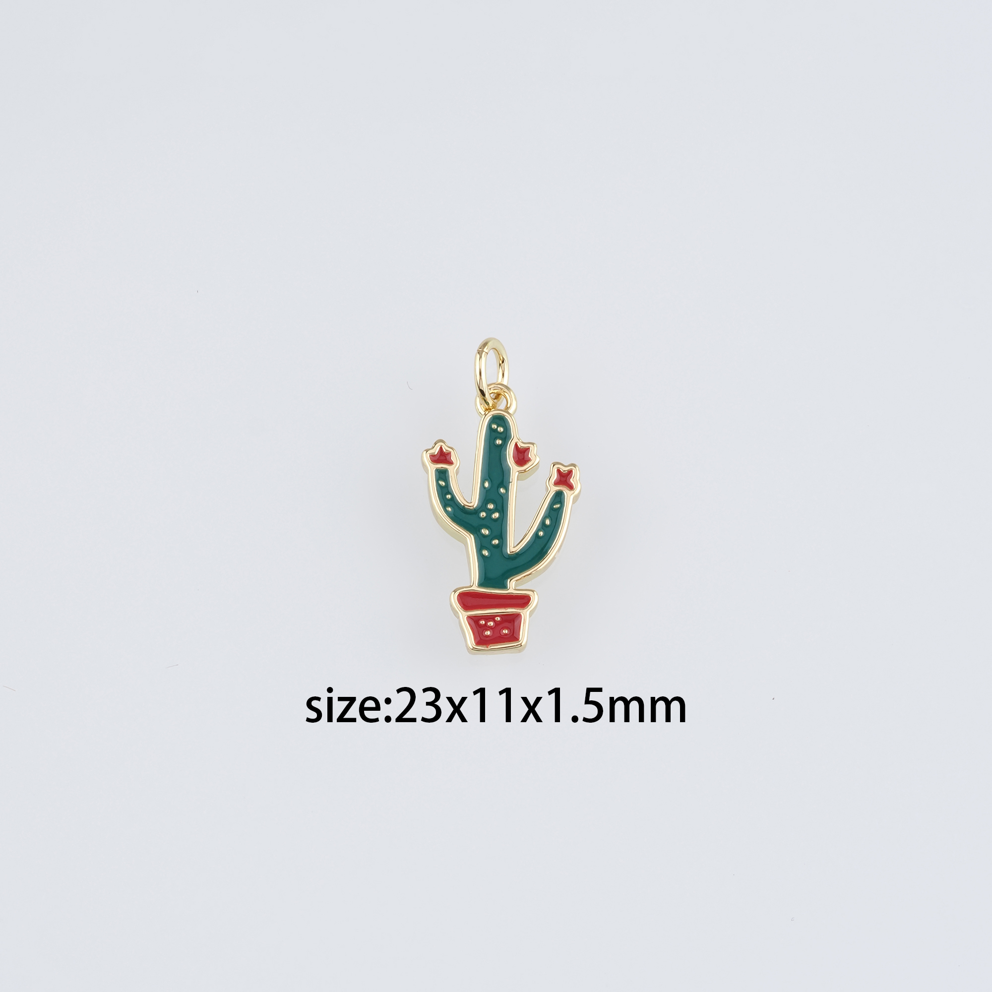 18K Gold Filled Cactus Pendant,Enamel Cactus Charm Earrings Necklace for DIY Jewelry Making Supply